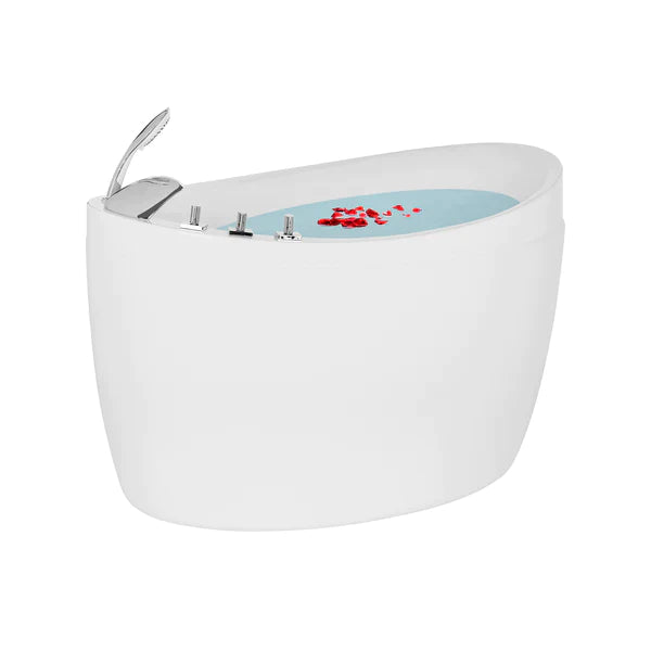 Empava 47 Inch Freestanding Air Jet Massage Bathtub - Japanese Soaking Tub with Hydrotherapy Jets, White Acrylic (Model 59JT011) for Spa Relaxation & Luxury Bathroom Upgrade