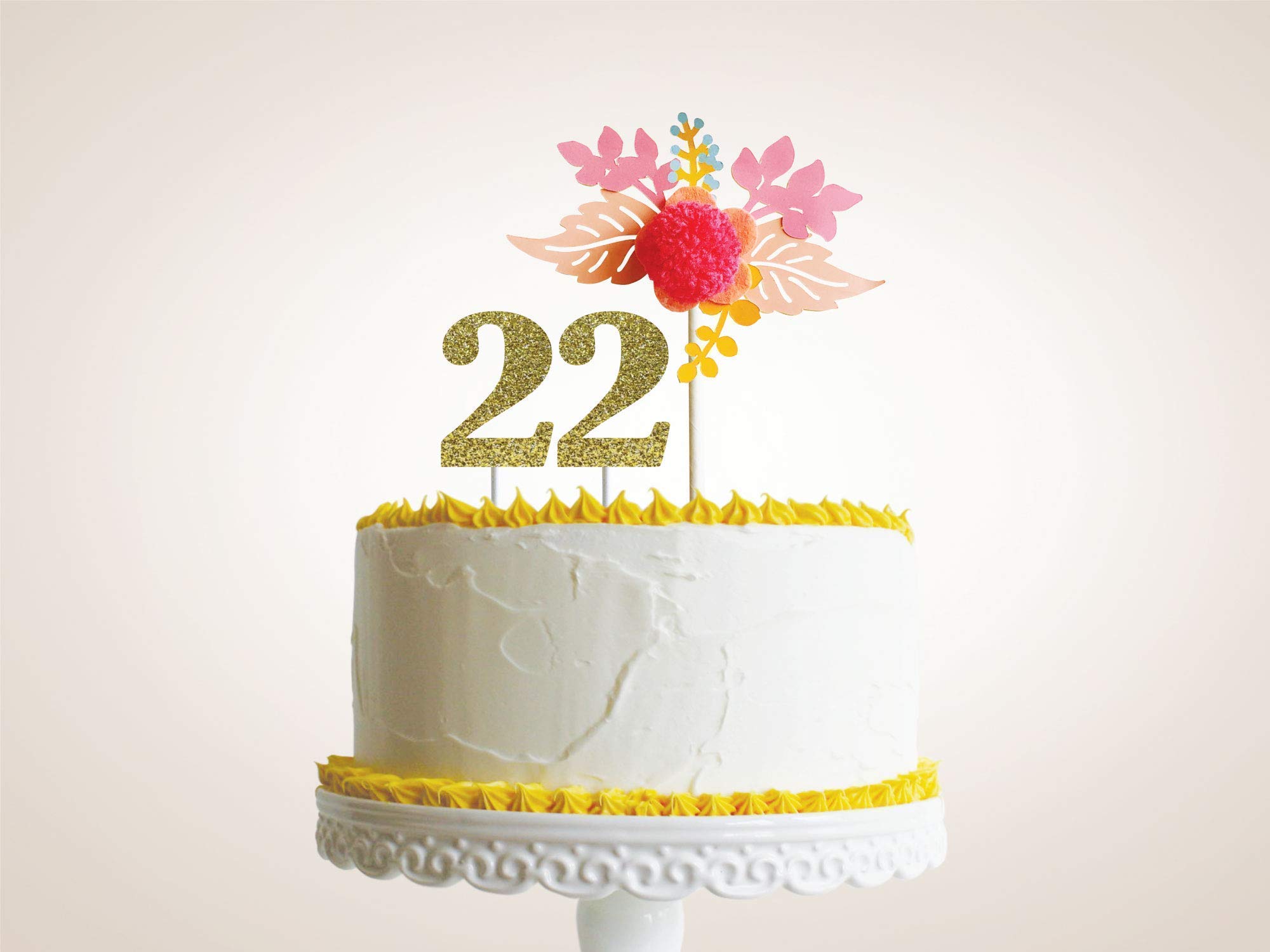 Custom Pink Glitter Bloom Pompom Flower Cake Topper with Number - Personalized Birthday Cake Decoration for Weddings, Baby Showers & Special Celebrations