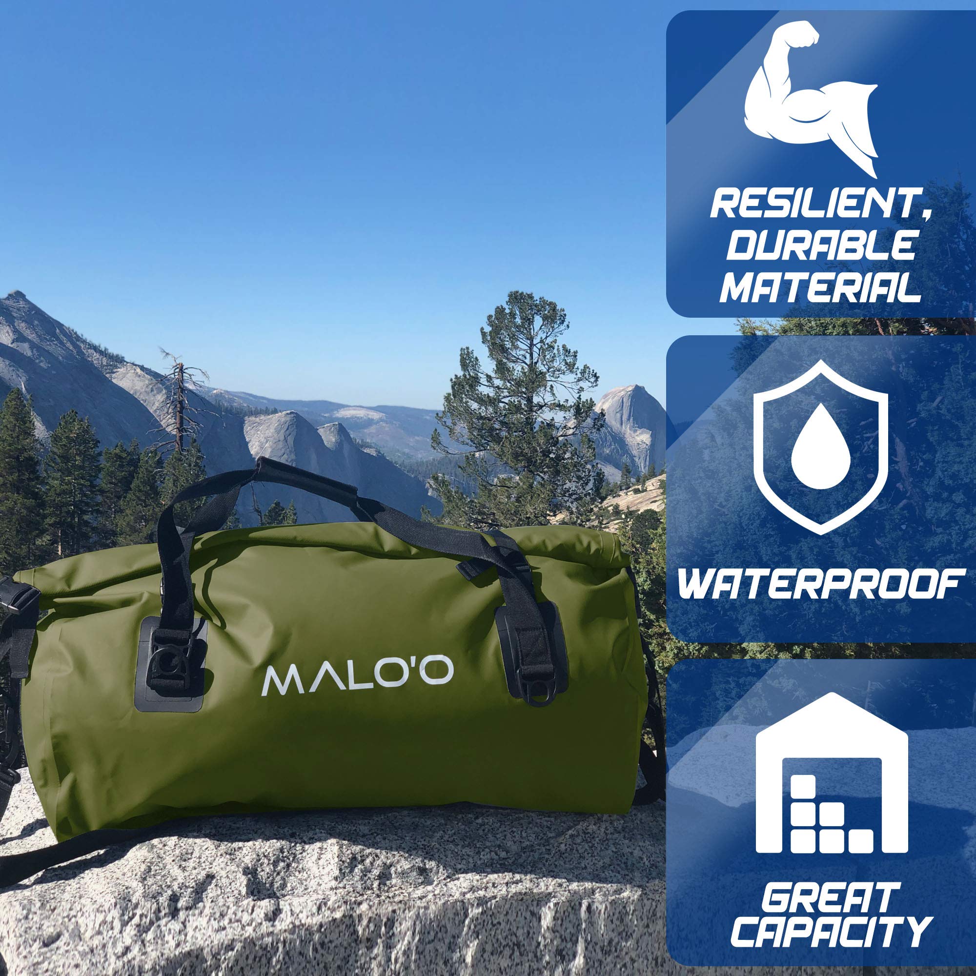 **Malo'o Waterproof Dry Bag Duffel 40L/60L/100L - Roll Top Duffle Bag for Kayaking, Rafting, Boating, Swimming, Camping, Hiking, Beach & Fishing - Internal/External Pockets & MOLLE Loops - Keep Gear Dry in Any Weather**    *(Perfect for Water Sports, Outdoor Adventures, Travel & Emergency Storage)*
