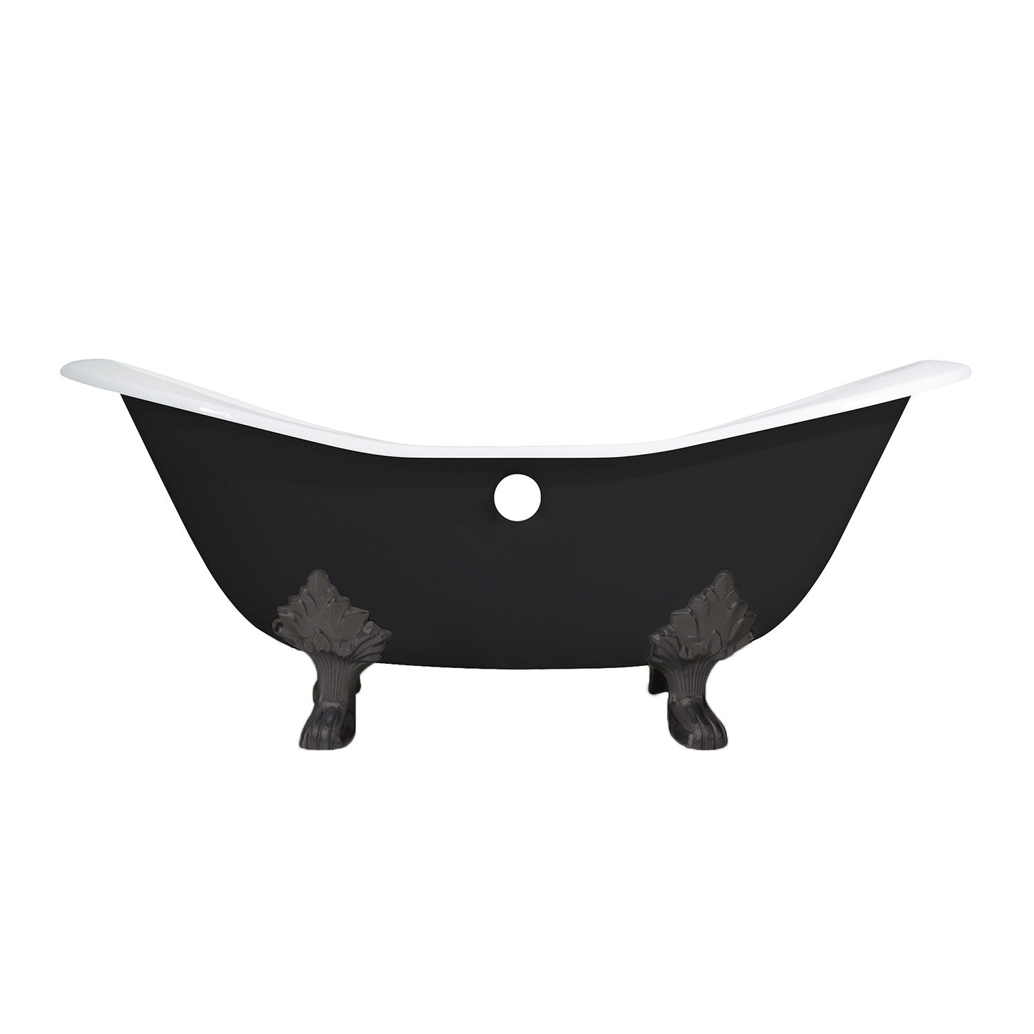 Aqua Eden 72 Inch Cast Iron Oval Double Slipper Clawfoot Bathtub - Black/White/Oil Rubbed Bronze - 7 Inch Faucet Drillings - Vintage Freestanding Soaking Tub for Bathroom Remodel & Luxury Spa Retreat