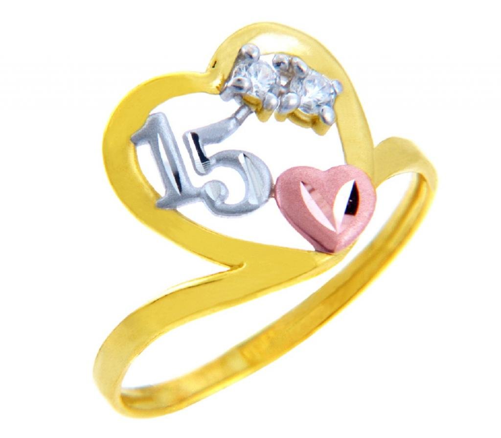 15 Years Gold Ring - Elegant Quinceañera Cubic Zirconia Ring for Sweet 15 Celebration | Perfect Birthday Gift for Teen Girls