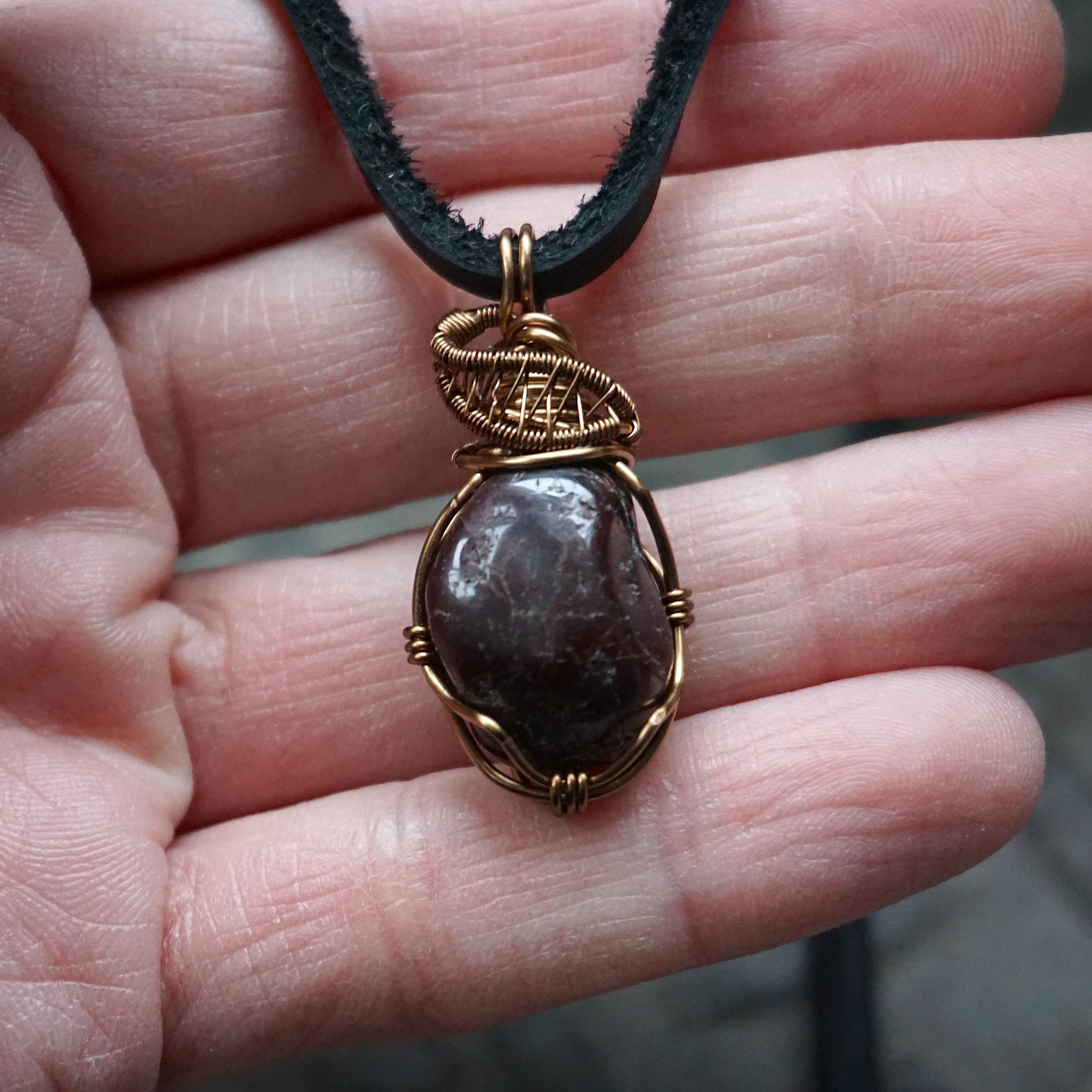 Antique Bronze Men's Garnet Pendant with Black Leather Cord - Perfect for Gifts, Weddings & Everyday Jewelry