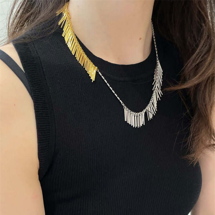 Elegant Gold and Silver Statement Tassel Chain Necklace | Fashion Jewelry for Women | Perfect for Parties, Weddings & Date Nights | N3317