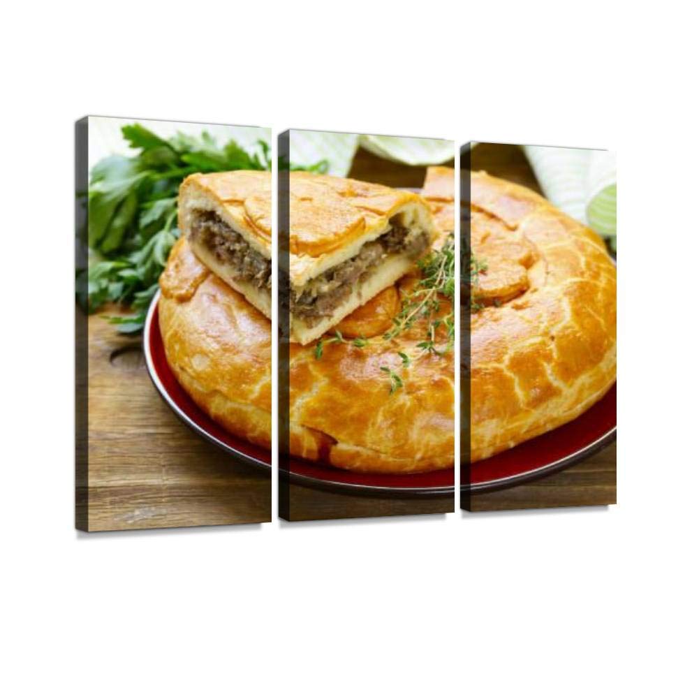 Blaverr 3 Panel Modern Canvas Wall Art - Ready to Hang Home Decor for Living Room & Bedroom - Homemade Meat Pie with Thyme Kitchen Art Print - Perfect for Dining Room Decor & Housewarming Gifts