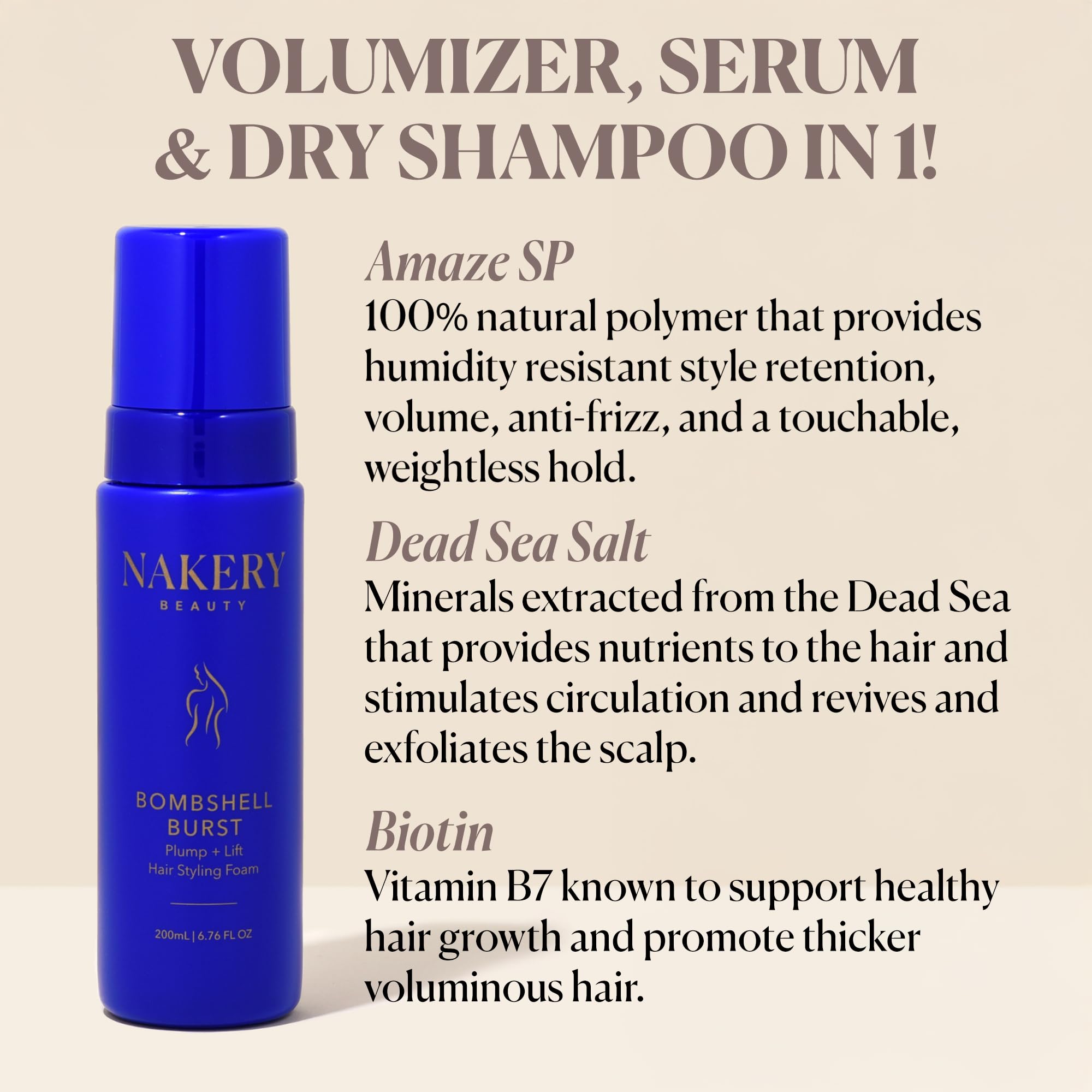 Nakery Bombshell Burst Volumizing Hair Foam Mousse - Biotin, Keratin & Panthenol Enriched Styling Foam for Curly, Straight & All Hair Types - Perfect for Daily Styling, Salon-Like Volume & Heat Protection