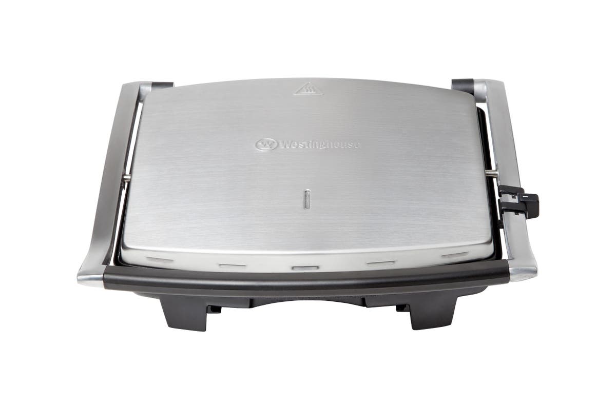 Westinghouse WHSWP01SS 4-Slice Sandwich Press - Stainless Steel Panini Maker & Grill for Home, Office, or Restaurant Use
