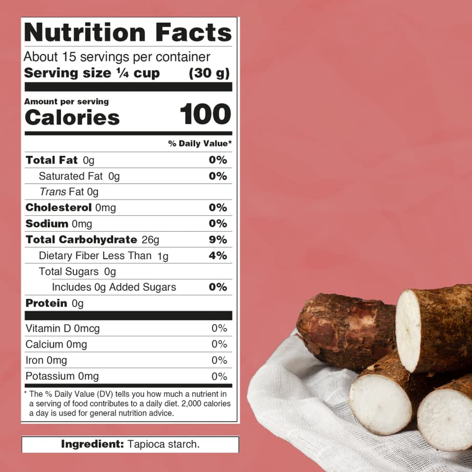 Just About Foods Tapioca Flour 1 lb - Gluten Free, Kosher Certified, No Artificial Flavors - Pack of 2 - Perfect for Baking, Thickening Sauces & Making Bubble Tea