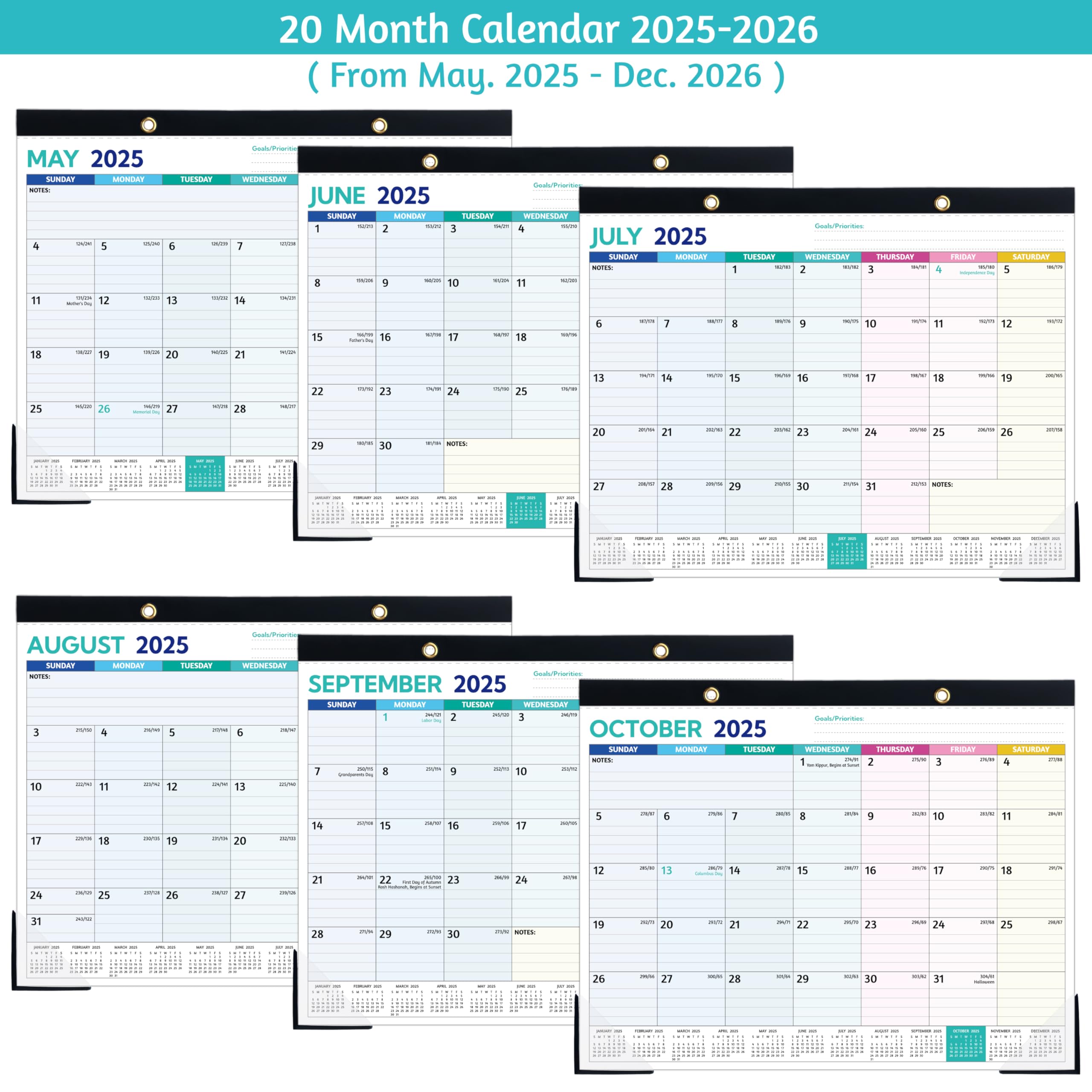 2025-2026 Large Desk Calendar Planner (May 2025-Dec 2026) - 20 Month Academic Calendar 14.6