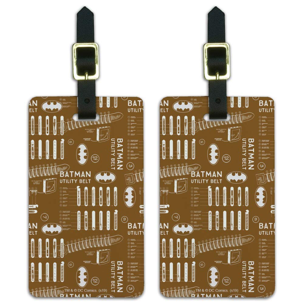 Batman Utility Belt Pattern Luggage ID Tags - Set of 2, Durable Suitcase Name Cards for Travel, Carry-On Identification - Perfect for Cosplay, Comic Con & Airplane Travel Accessories