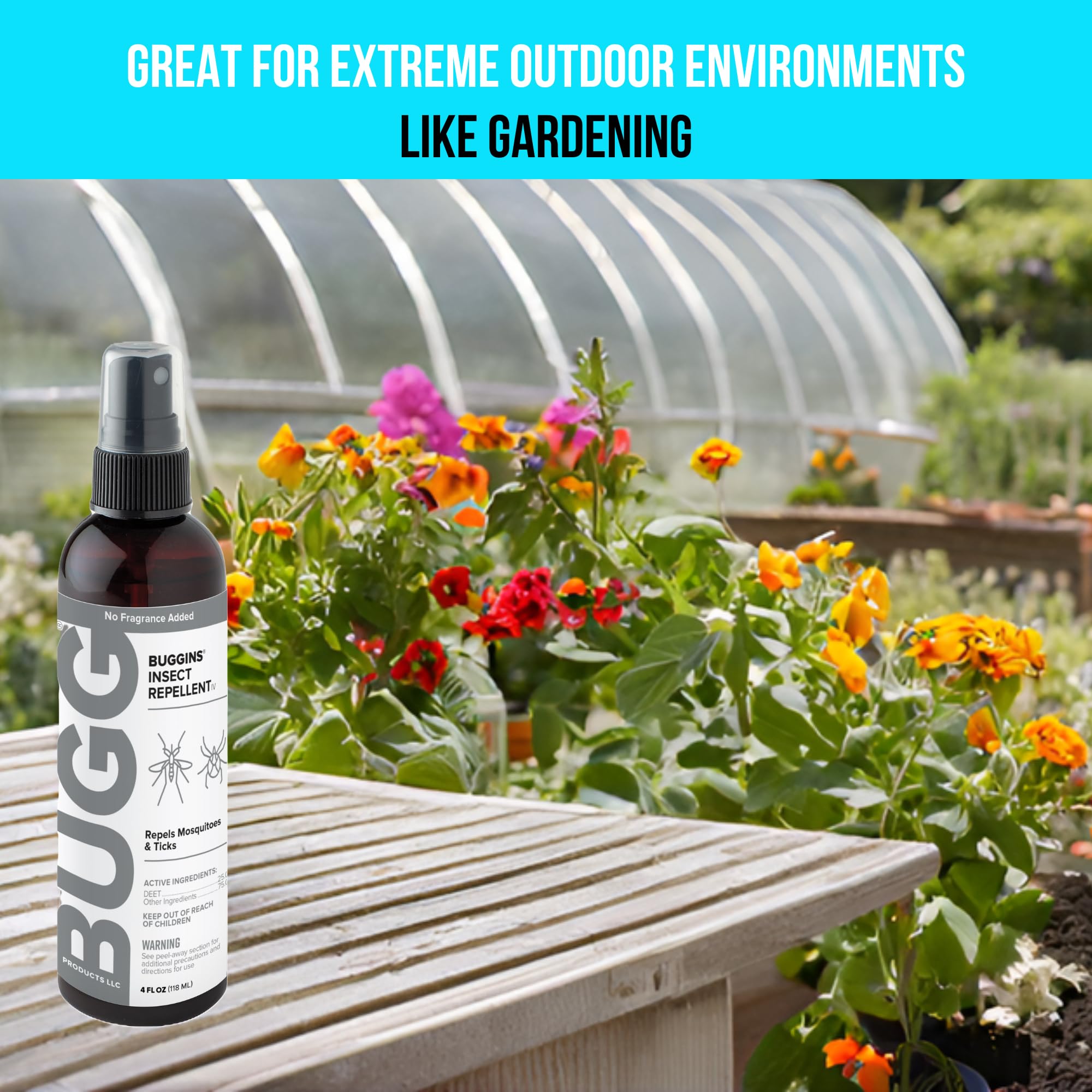 BUGGINS IV No Fragrance Added Insect Repellent Spray - 25% DEET Formula for Mosquitoes, Gnats, Ticks & Biting Flies - 4 oz Pump Bottle - Ideal for Camping, Hiking & Outdoor Activities