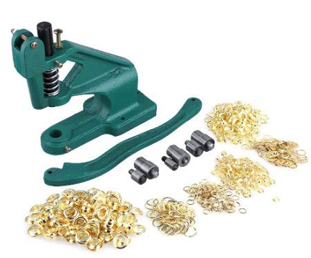 Heavy Duty Hand Press Grommet Machine Kit - Industrial Eyelet Punch Tool with 3 Dies & 900 Grommets for Leather, Canvas, Tarps & Fabric - Table Mount Rivet Press for DIY, Upholstery & Craft Projects