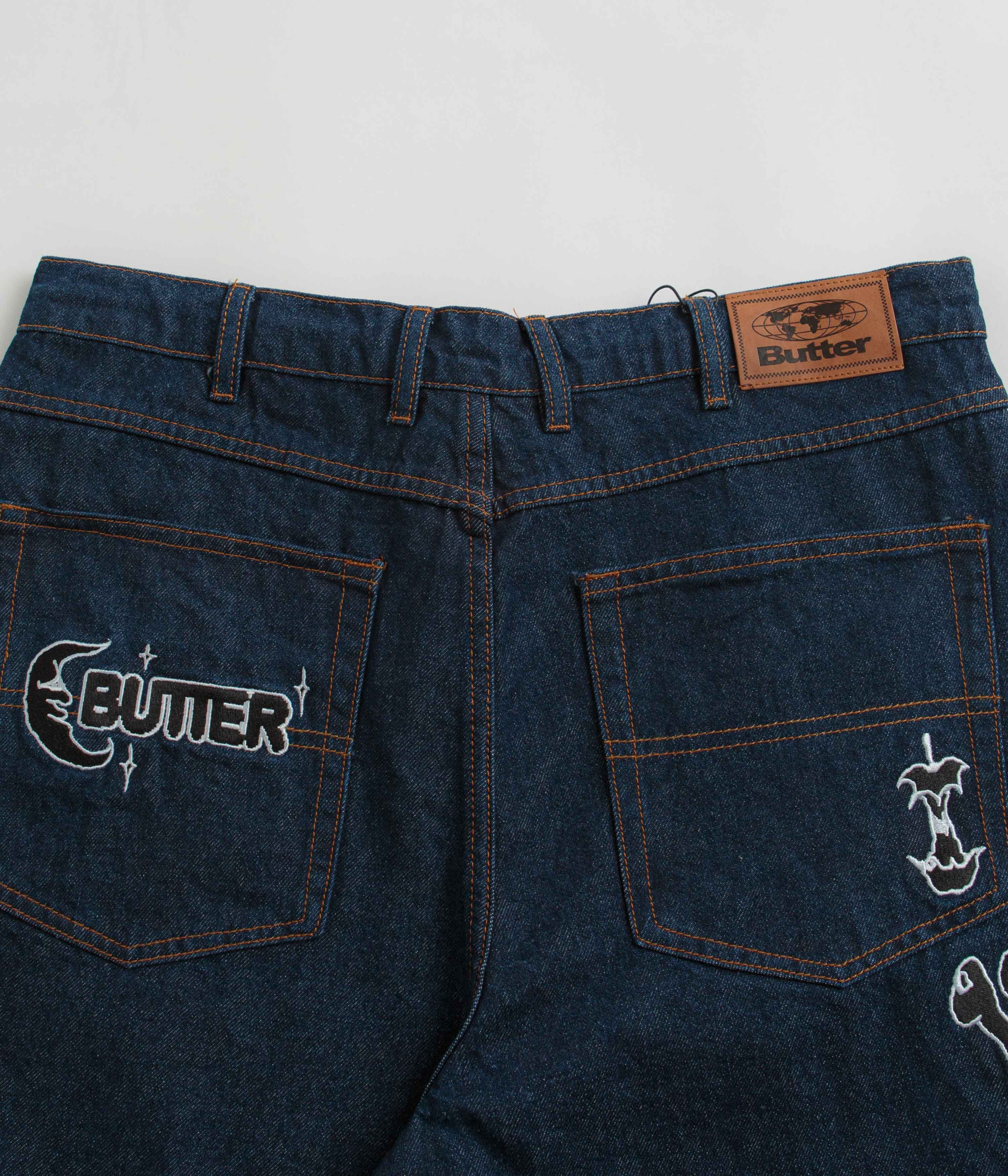 Butter Goods Critter Baggy Denim Shorts for Men - Dark Indigo Wash, High Waisted Distressed Denim Shorts for Streetwear & Summer Outfits