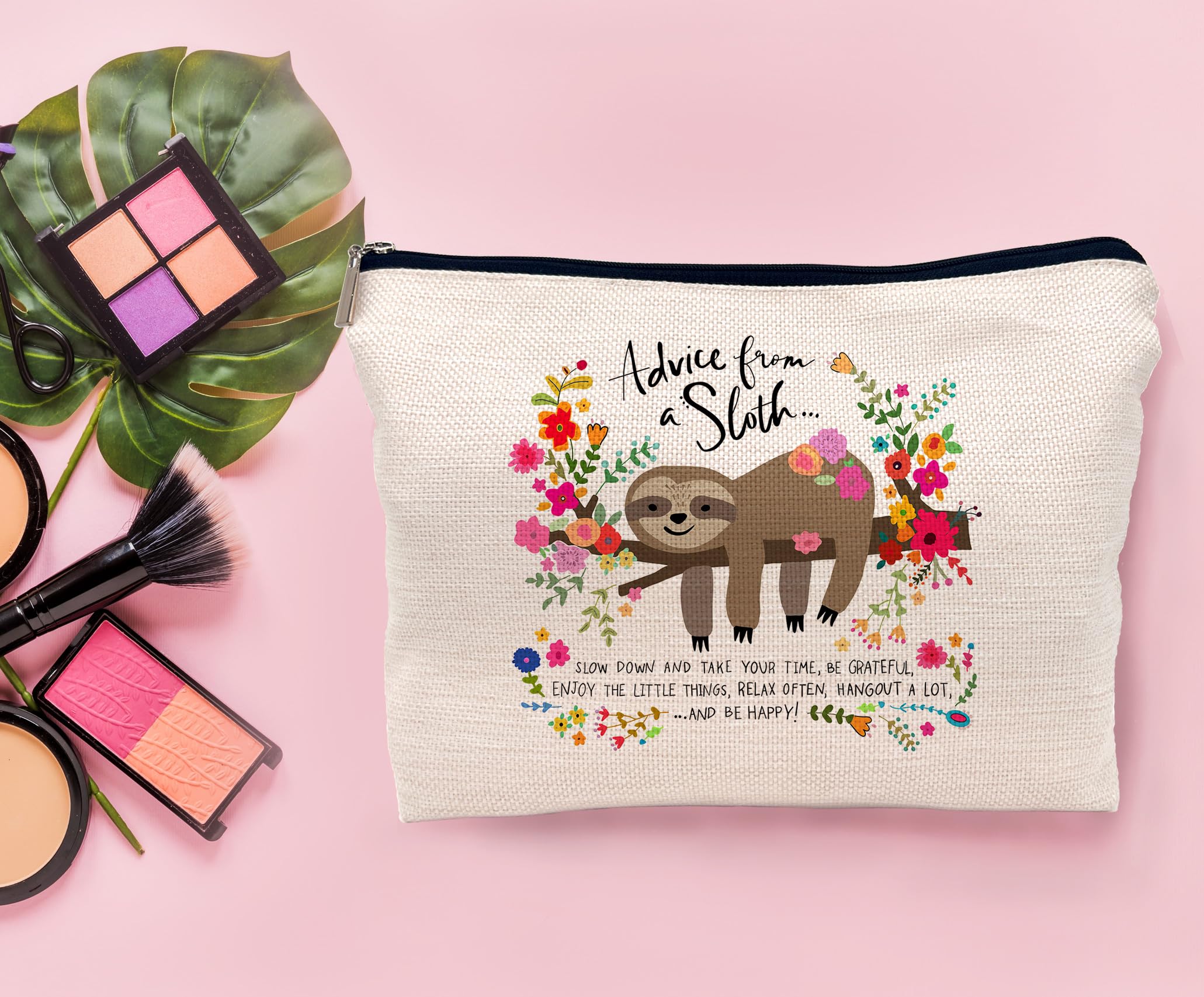 Sloth Gifts for Women - Cute Sloth Floral Cosmetic Makeup Bag for Sloth Lovers | Perfect Travel Organizer & Birthday Gift Idea