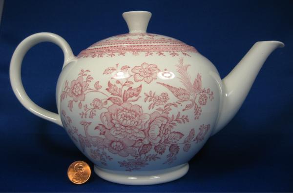 Vintage 1970s Asiatic Pheasants Pink Transfer Burleigh Tea Set - 2 Teacups, Teapot, Creamer & Sugar Bowl | English Afternoon Tea, Bridal Shower, Collectible China Display