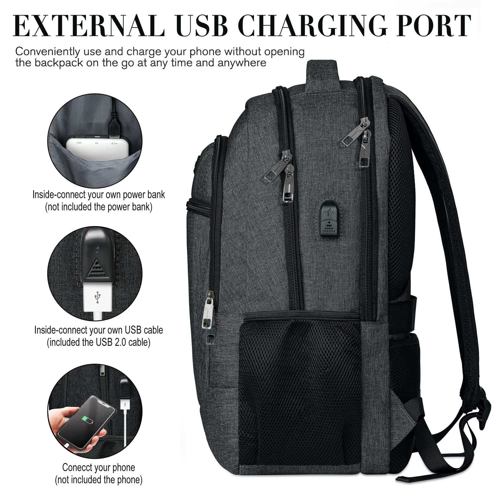 Anti-Theft Travel Laptop Backpack for Men & Women - Slim Durable Business School Backpack with USB Charging Port, 15.6 Inch Laptop Bag for Teens & Adults, Perfect for Work, Study & Commuting