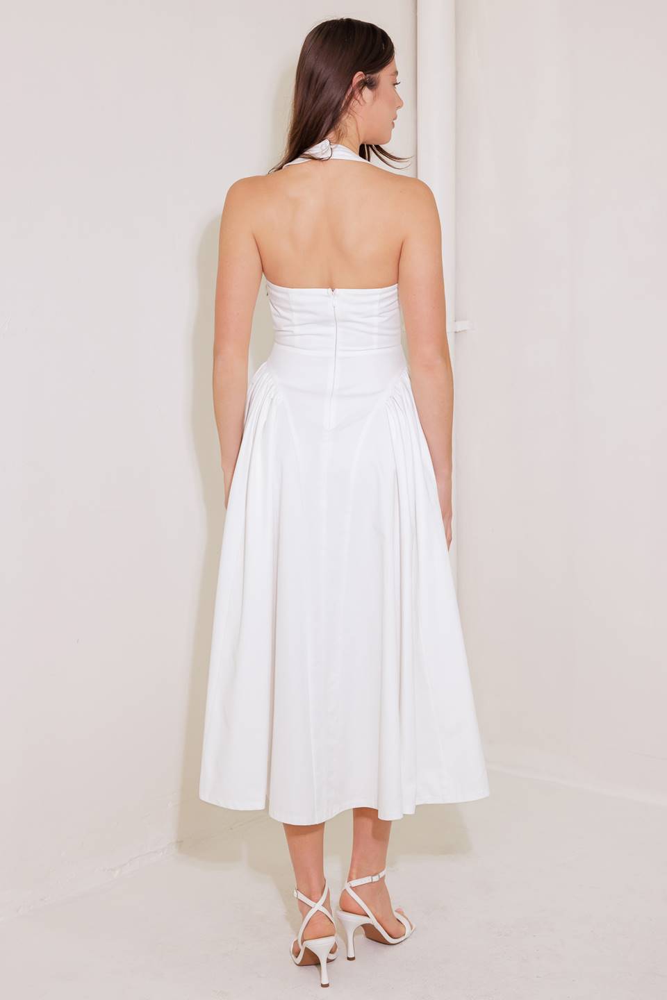 Stylish White Halter Midi Dress for Women - Perfect for Summer Outings, Beach Vacations, and Rainy Day Chic