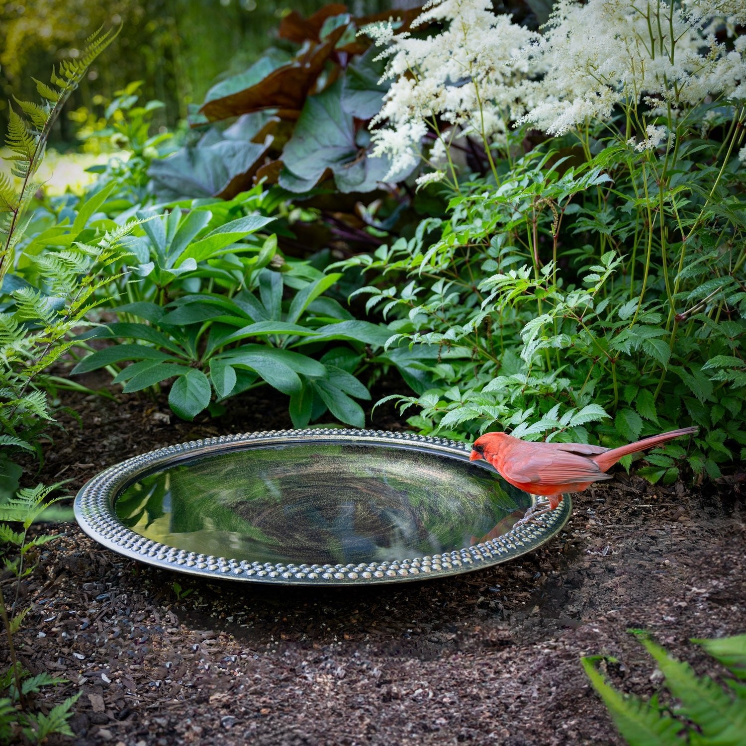 18 Beaded Copper Bird Bath Basin - Aged Brass Finish Outdoor Garden Decor for Birds & Wildlife - Perfect for Patio, Yard, and Garden Decoration