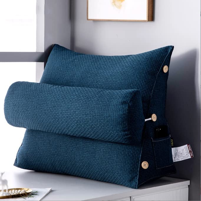 Adjustable Back Wedge Cushion for Sofa, Bed & Office Chair - Neck Support Reading Pillow with Ergonomic Design (Blue, 58x22x50cm) - Perfect for Relaxing, Reading & Back Pain Relief