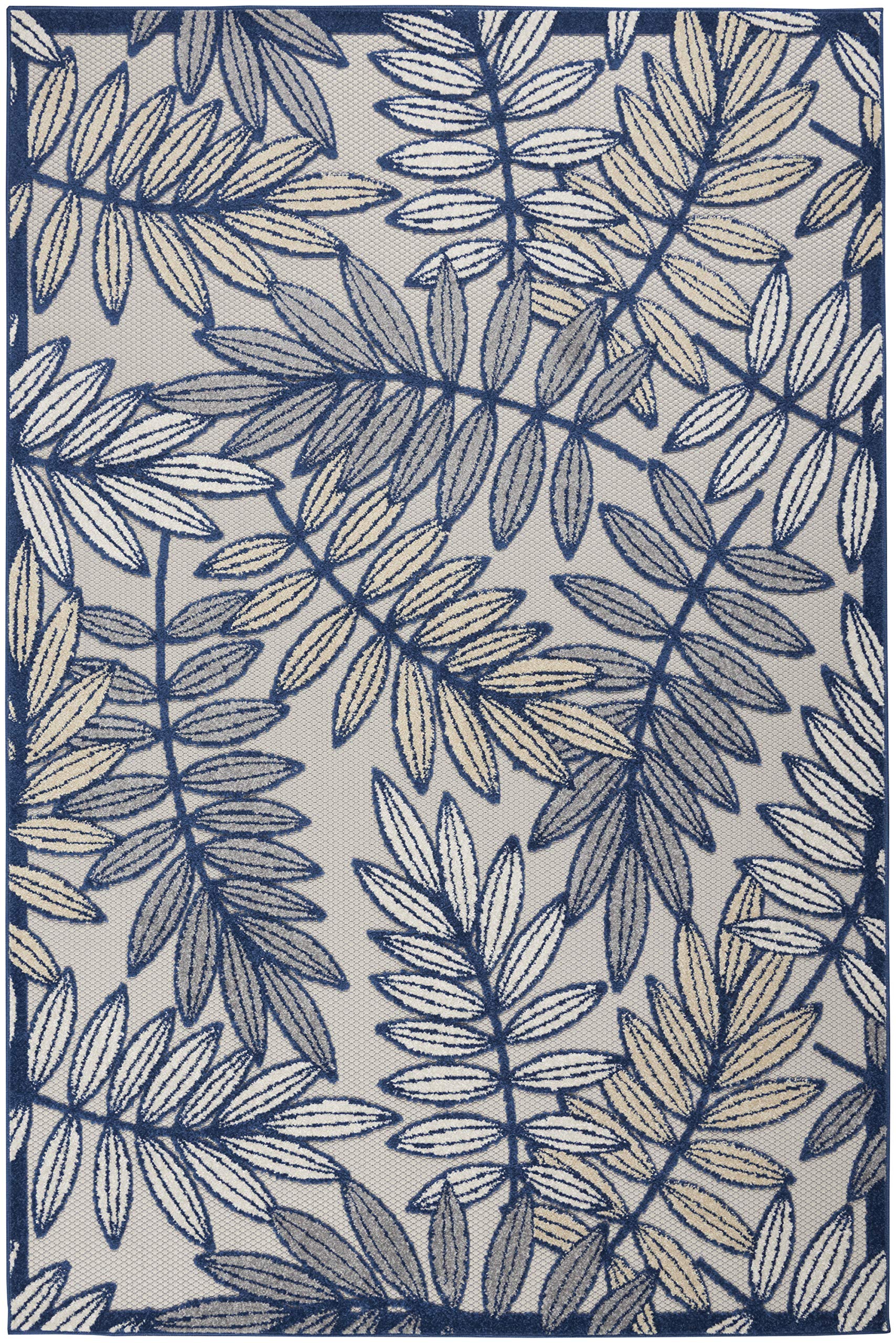 Nourison Aloha 6' x 9' Indoor/Outdoor Area Rug - Ivory & Navy Stripe - Easy Clean, Non-Shedding, Stain Resistant - Perfect for Living Room, Bedroom, Dining Room, Patio, Deck & Backyard - Soft & Durable for High Traffic Areas