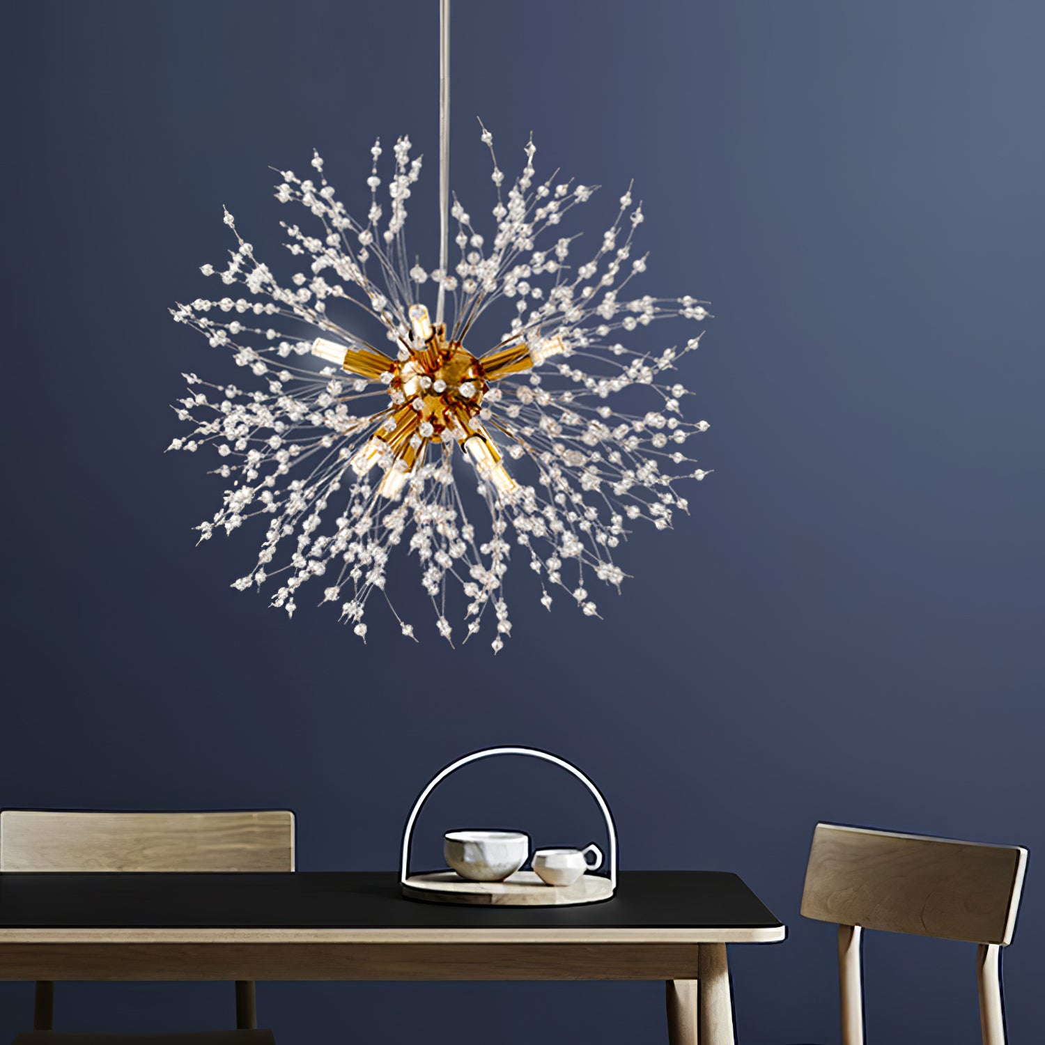 Elegant Crystal Dandelion Chandelier - Modern Glass Pendant Light Fixture for Dining Room, Living Room & Bedroom Decor