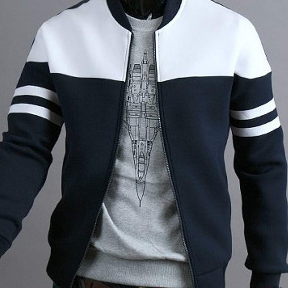 Men's Winter Jacket - Long Sleeve Zippered Sportswear Coat with Patchwork Design for Autumn & Winter | Outdoor Activities & Casual Wear