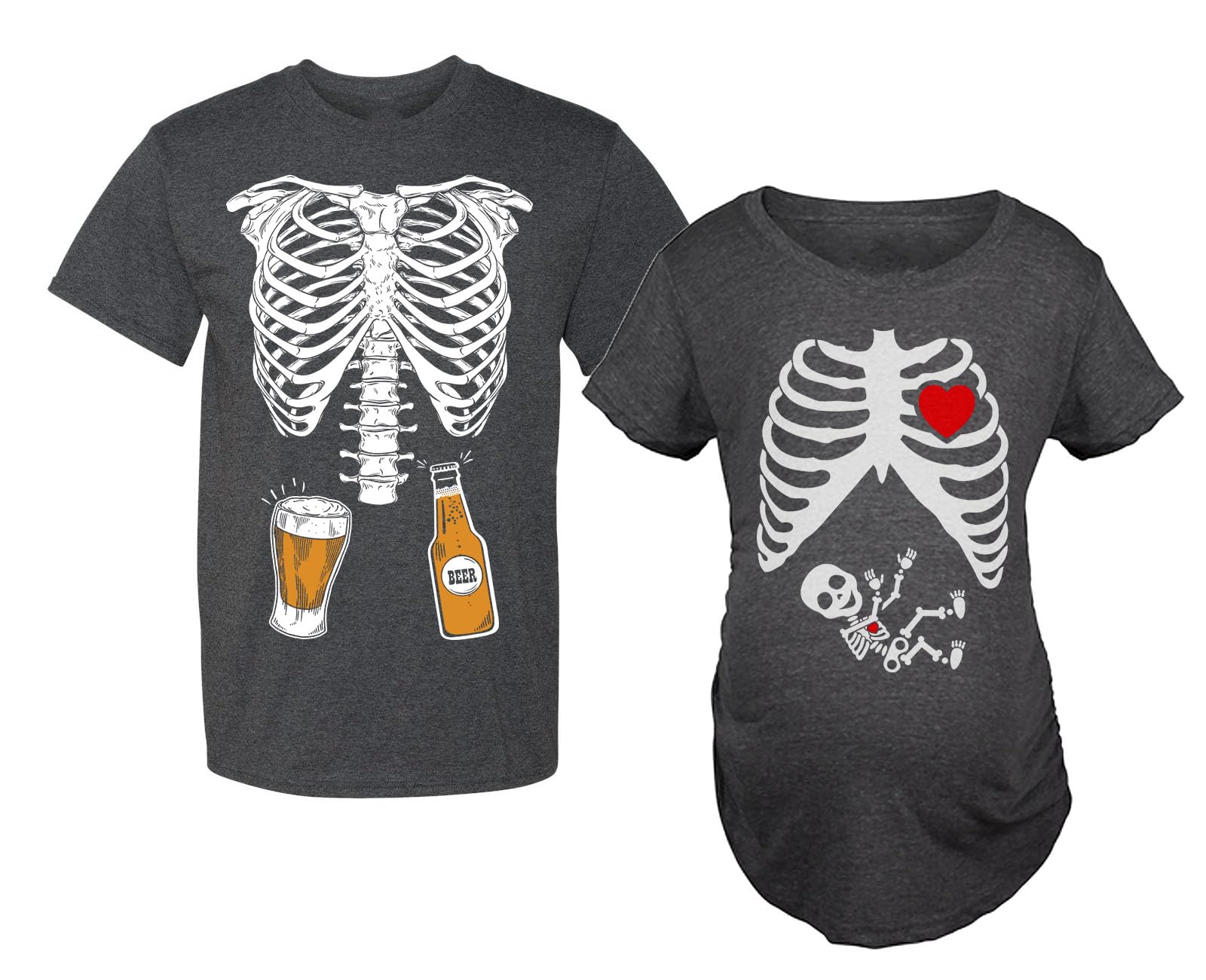 Halloween Maternity Costume - Skeleton Baby Boy & Xray Matching Couples Shirts for Pregnancy Photoshoot & Family Halloween Party
