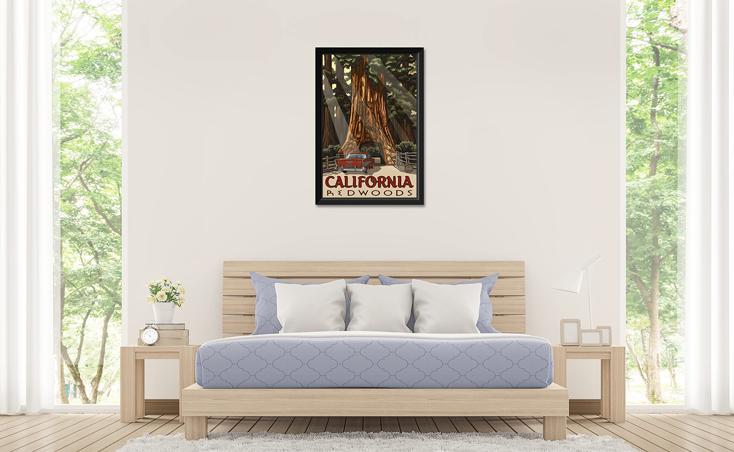 California Redwoods Car Thru Tree Framed Art Print - 26x38 Inch Wall Decor by Paul A. Lanquist | Perfect for Living Room, Office & Travel Lovers Home Decor