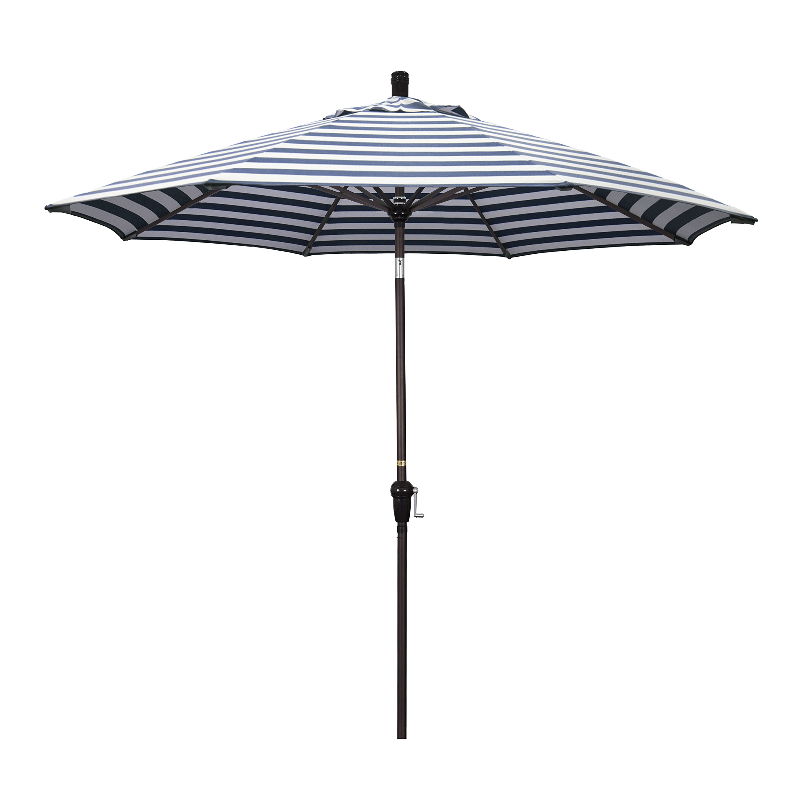 California Umbrella SDAU908117-F96 9-Foot Round Aluminum Patio Umbrella with Crank Lift & Auto Tilt - Bronze Pole, Navy/White Canopy - Perfect for Outdoor Dining, Poolside Lounging, and Backyard Relaxation
