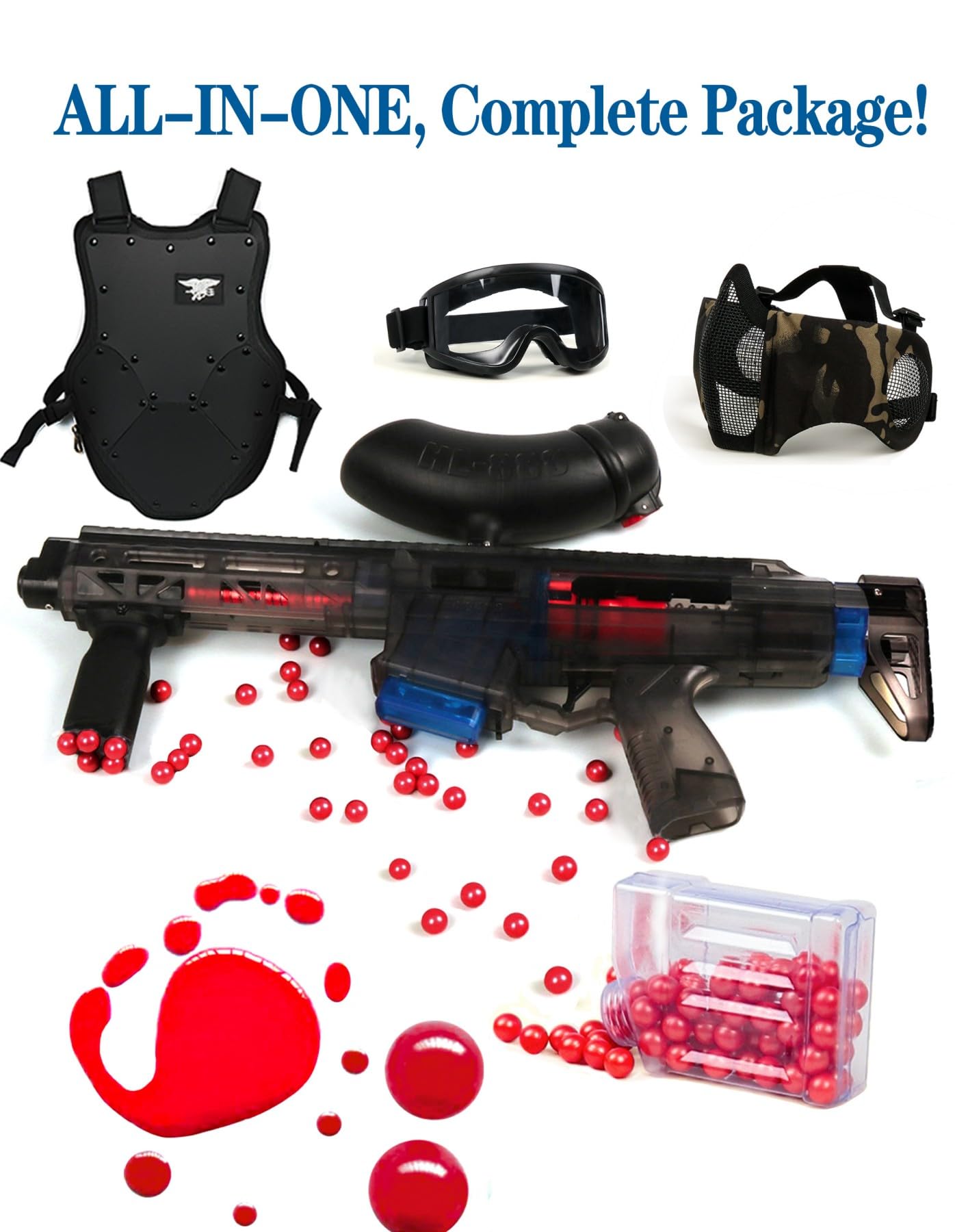 Spring-Powered Paintball Gun Toy for Adults & Teens 15+ | Black Paintball Marker for Outdoor Games, Team Sports & Backyard Fun