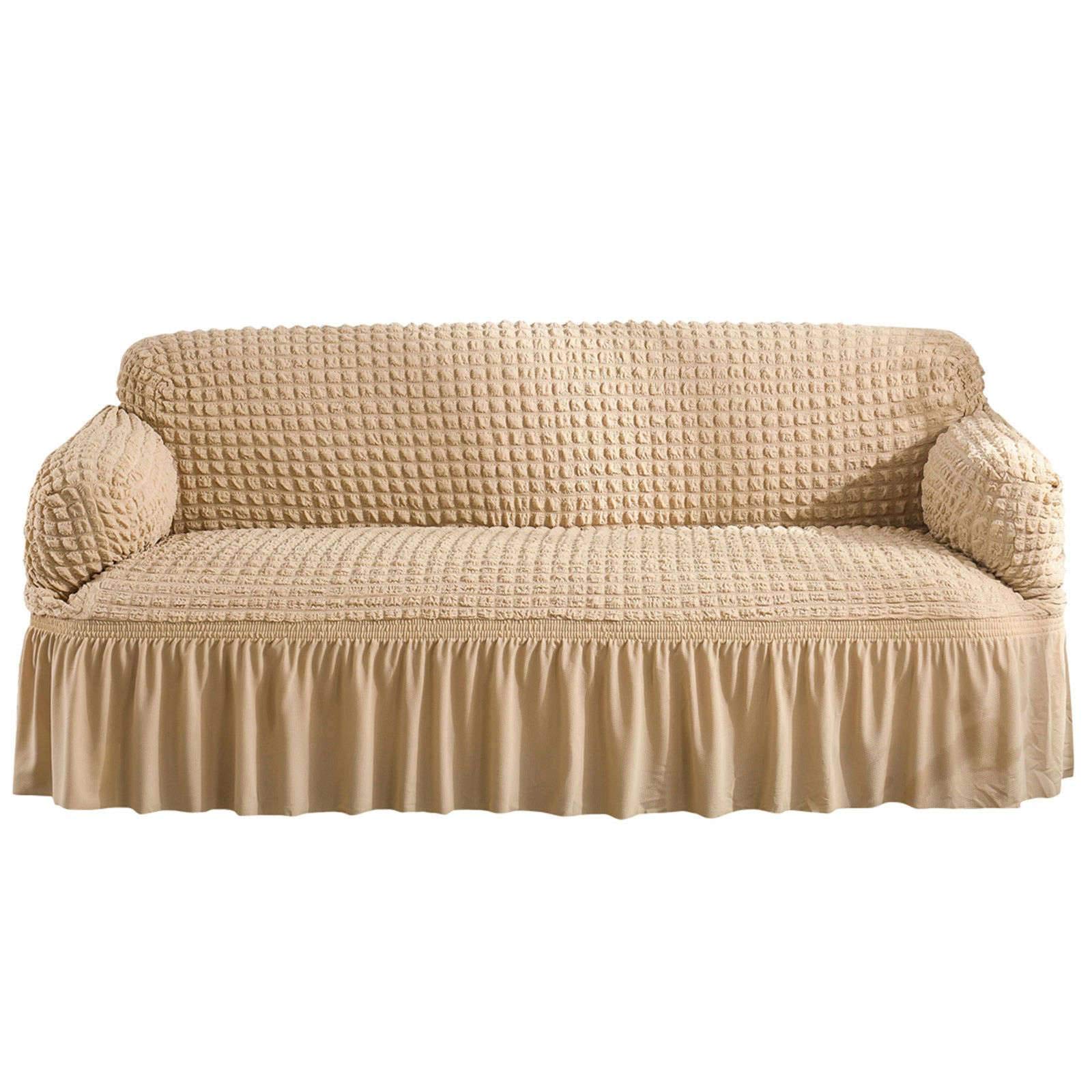 Soft Stretch Sofa Slipcover - 1-Piece Durable Couch Cover with Non-Slip Foam Backing, Cream Color - Fits 4-Seater Couches | Perfect for Living Room Furniture Protection & Home Decor Upgrade
