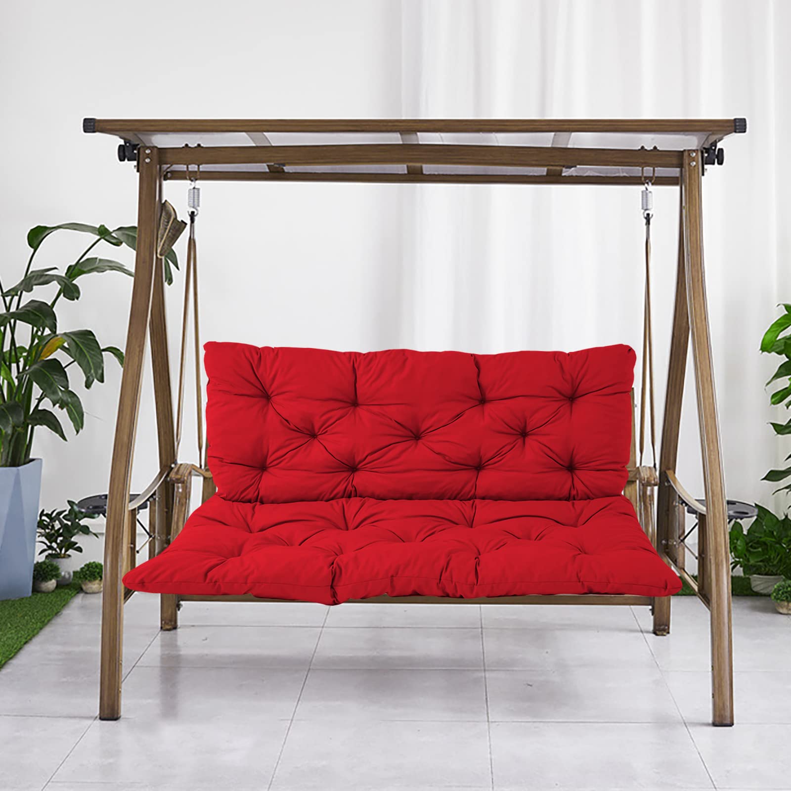 3-Seater Swing Cushions with Backrest - Waterproof Outdoor Replacement Seat Cushions (47.2x39.3in, Red) - Soft Thick Bench Cushion Pads for Patio, Garden, Porch & Loveseat Furniture - Perfect for Relaxing, Lounging & Outdoor Entertaining