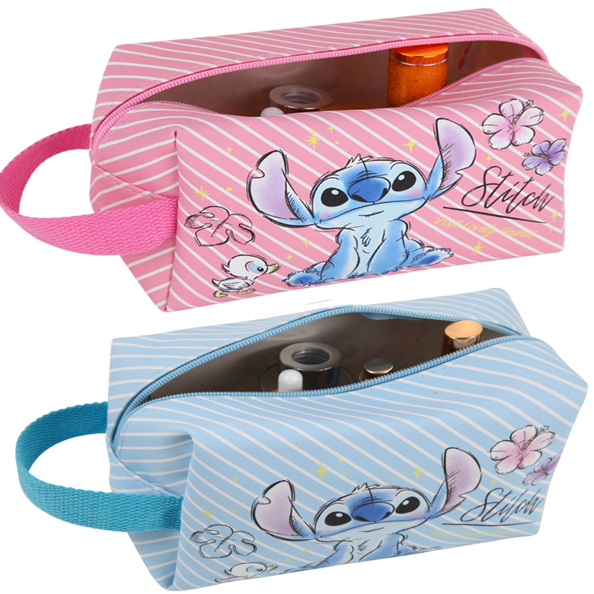 Stitch Travel Cosmetic Bag - Waterproof Makeup Pouch with Zipper, Foldable Toiletry Organizer for Women (2 Pack) | Perfect Gift for Birthdays, Travel, and Daily Use
