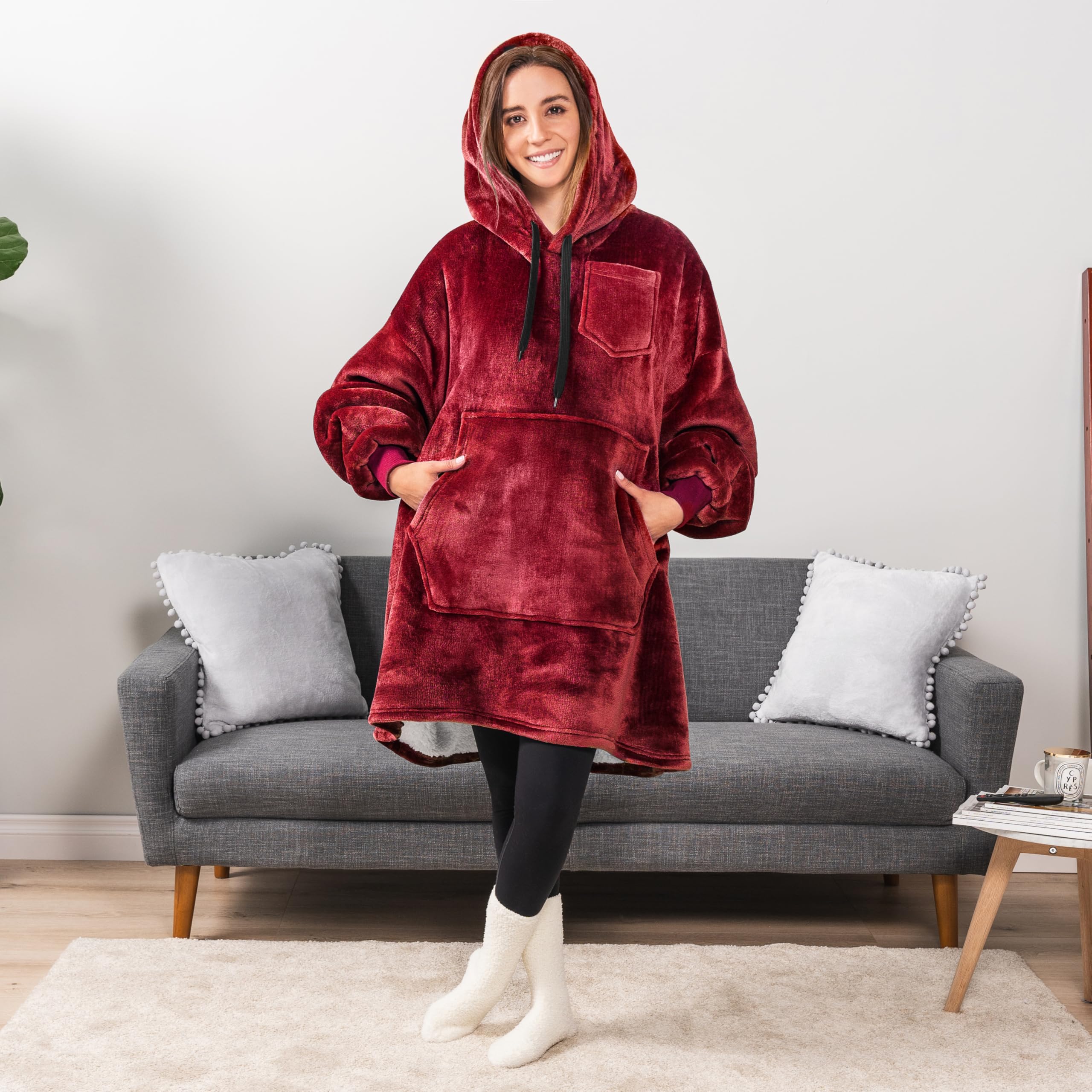 PAVILIA Women's Sherpa Wearable Blanket Hoodie - Oversized Cozy Fleece Sweatshirt with Hood for Men & Women | Perfect for Lounging, Camping, and Netflix Nights