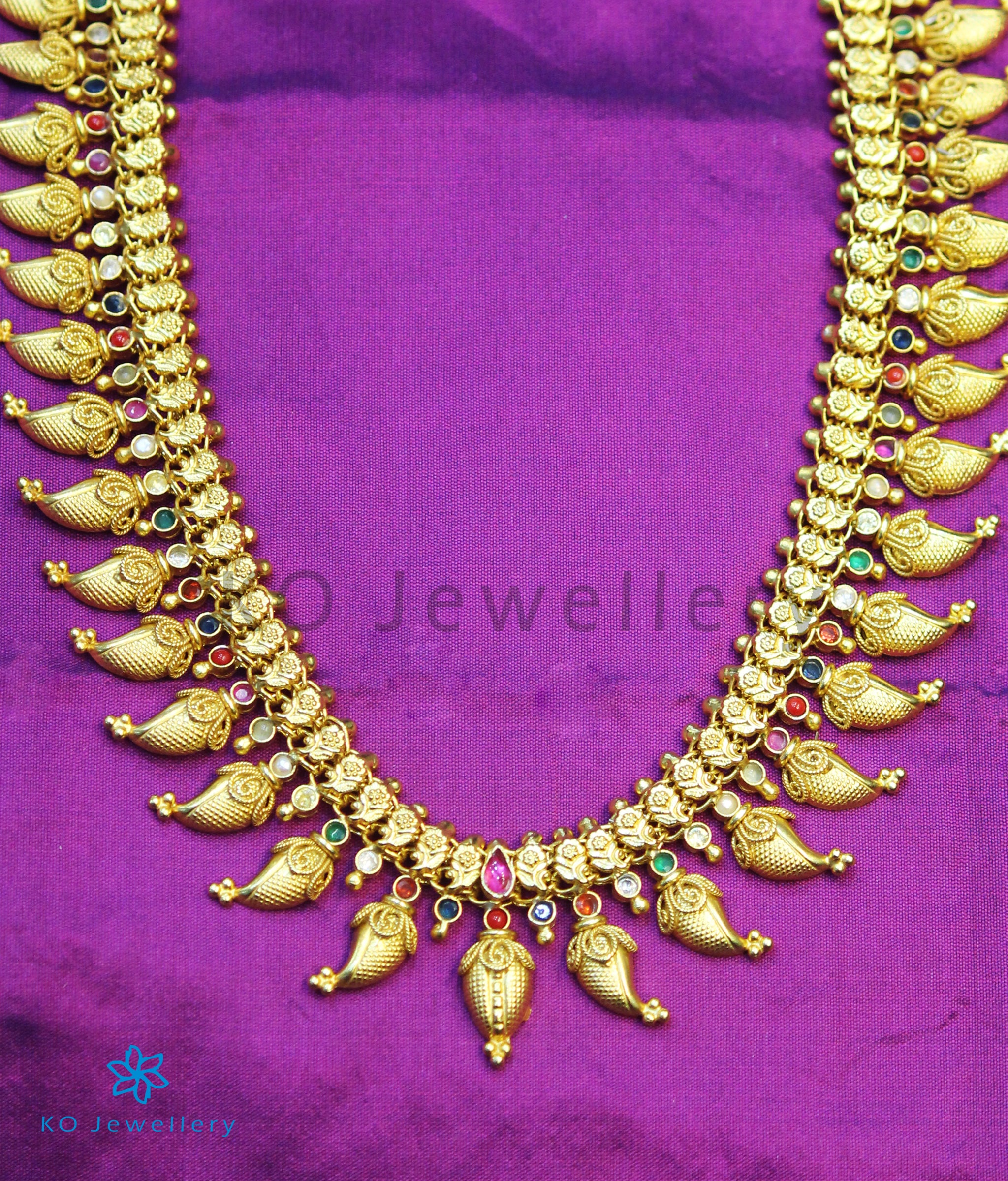 Ananya Sterling Silver Navratna Mango Necklace & Waist Chain - Elegant Indian Jewelry for Weddings, Festivals & Ethnic Fashion