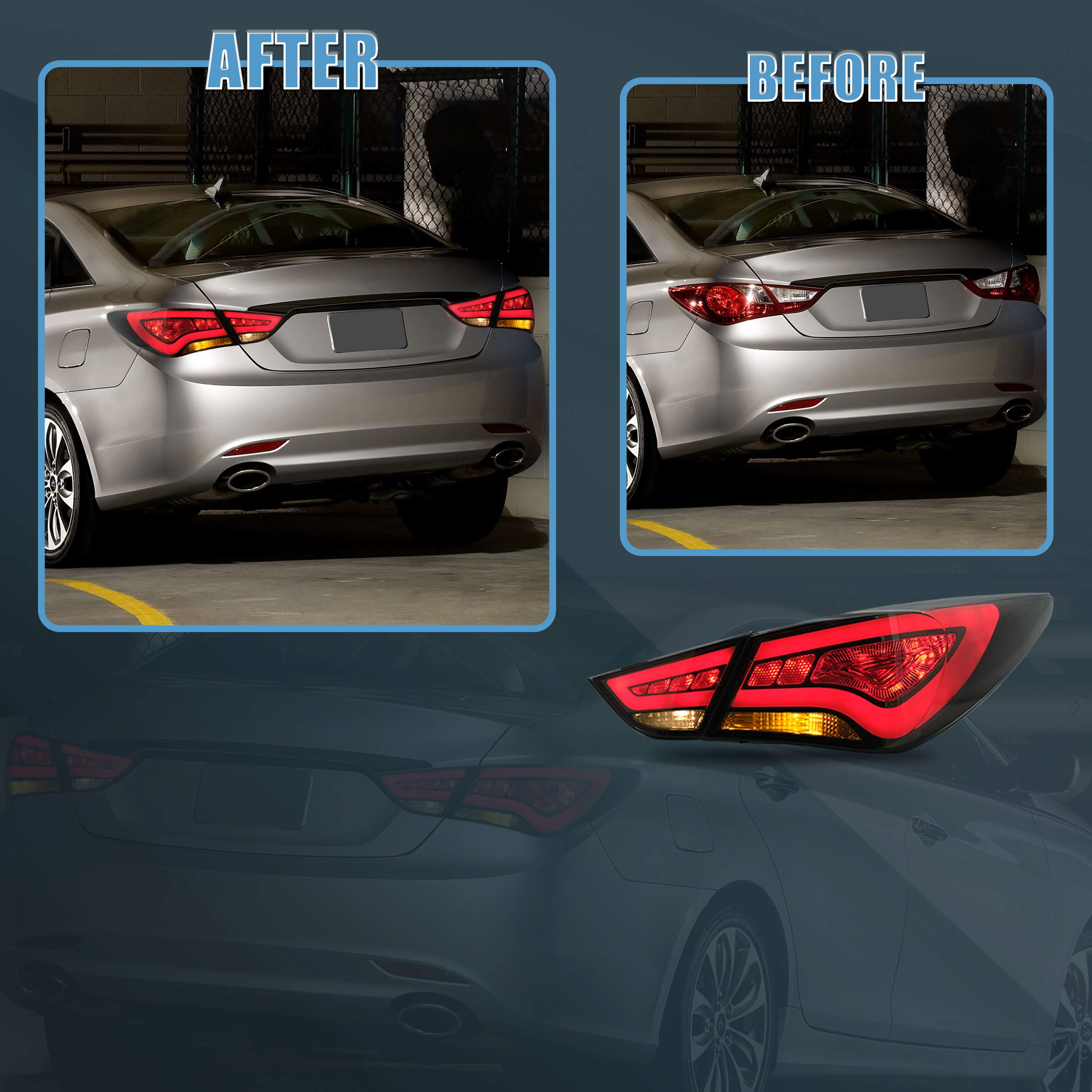 VLAND LED Tail Lights Assembly for 2011-2014 Hyundai Sonata 6th Gen Sedan - Smoked Lens, Plug & Play Installation - Enhance Style & Night Visibility for Daily Driving & Car Shows
