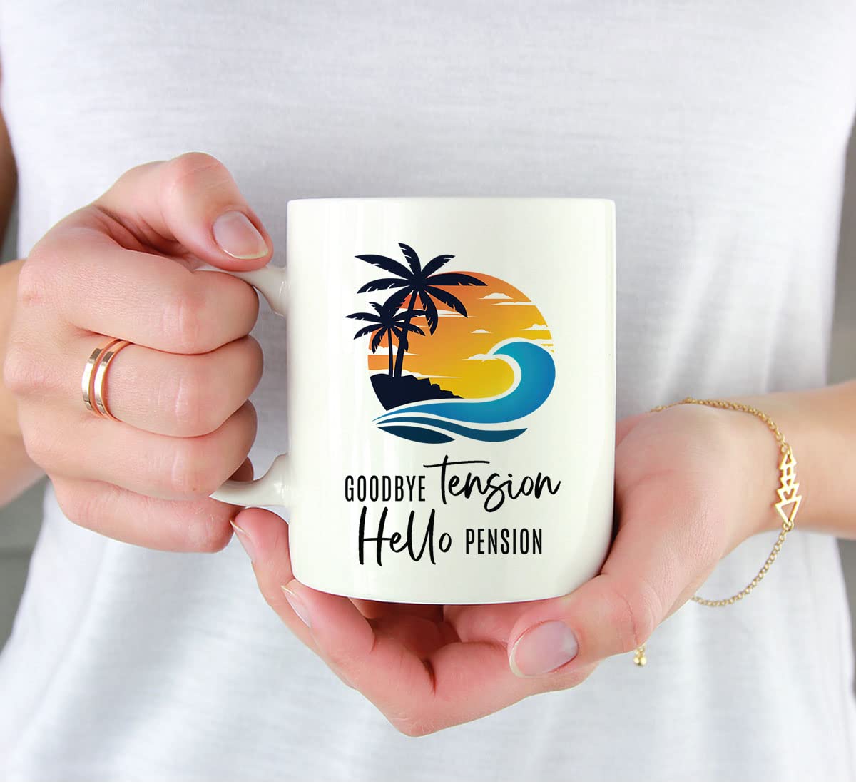 Funny Retirement Coffee Mug - 'Goodbye Tension Hello Pension' Ceramic Mug for Women & Men - 11oz Happy Retirement Gift for Coworkers & Bosses - Perfect Office Farewell Present & Humorous Coffee Cup for Daily Use