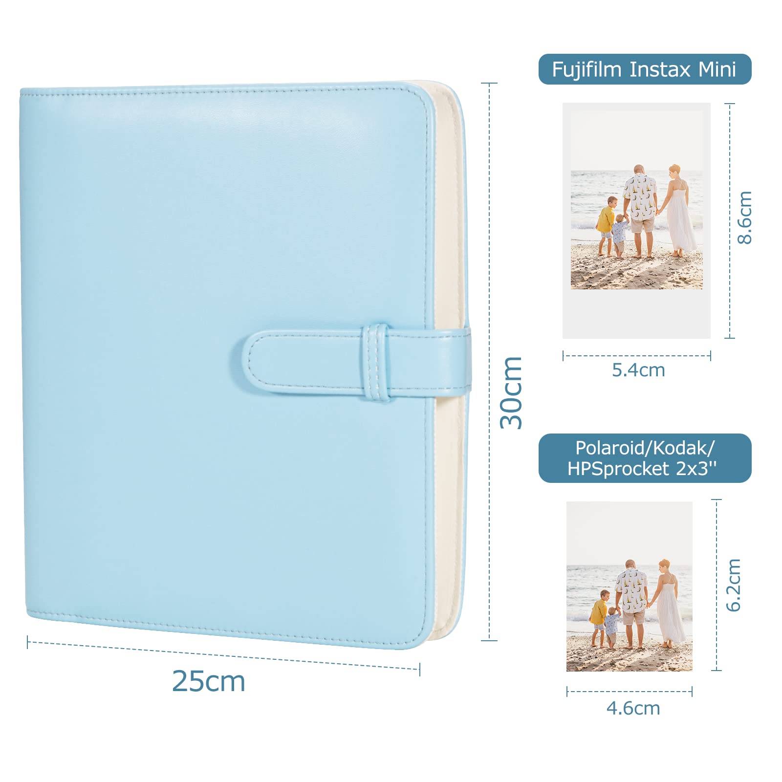 Carehabi 256-Pocket Photo Album - Compatible with Fujifilm Instax Mini, Polaroid Zinc, Kodak Zinc & HP Sprocket Photo Paper - Perfect for Wedding, Baby, Travel Memories (Blue)