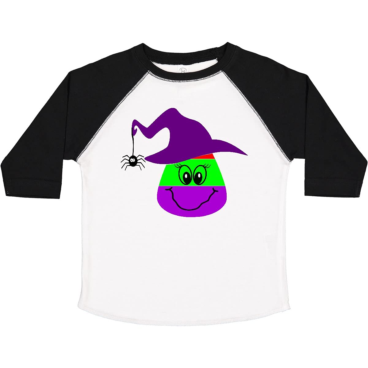 Inktastic Halloween Cute Candy Corn Witch and Spider Toddler T-Shirt - Adorable Halloween Outfit for Kids, Trick or Treat Costume, Fall Festival Party Wear