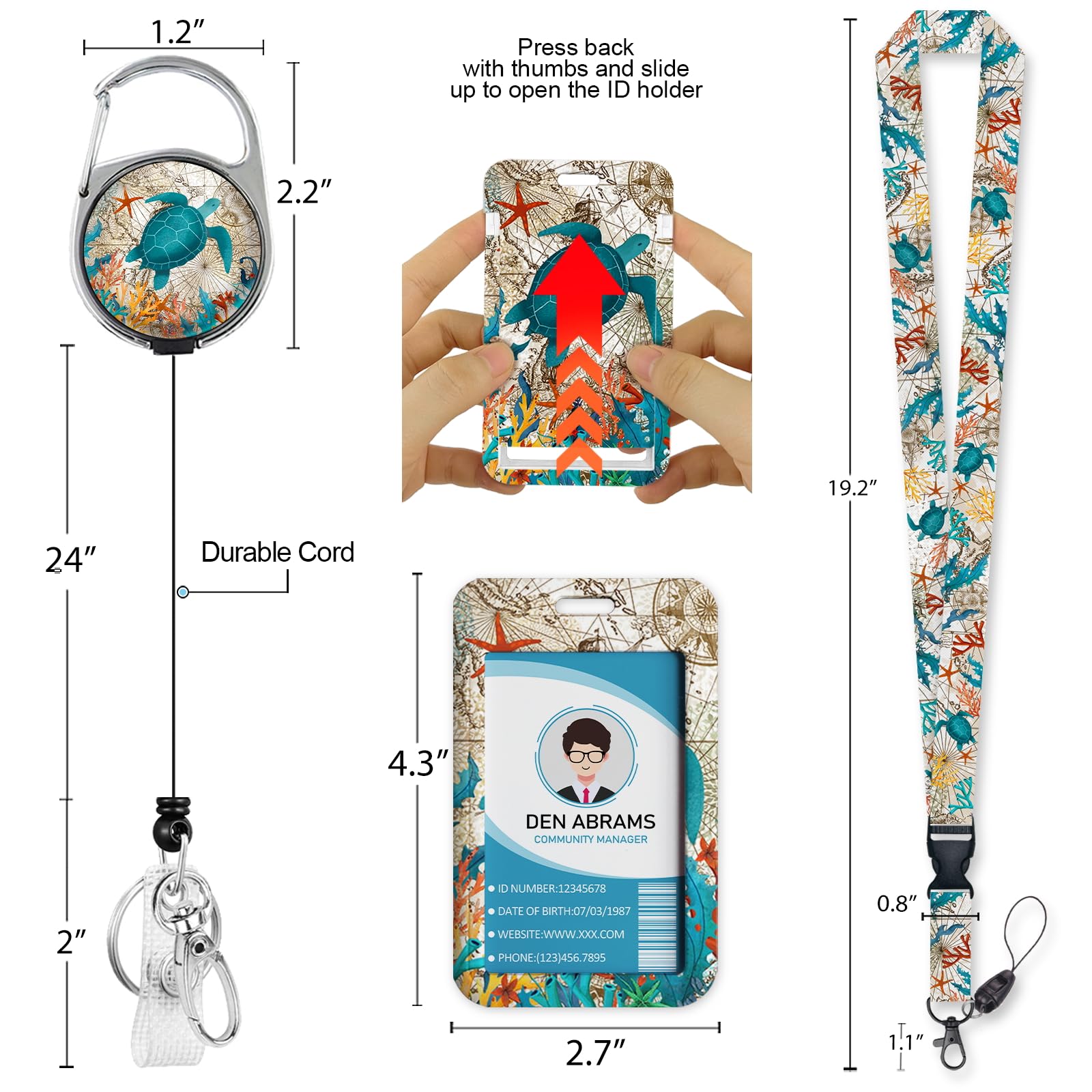 Retractable ID Badge Lanyard for Nurses, Teachers & Students - Cute Sea Turtle Design