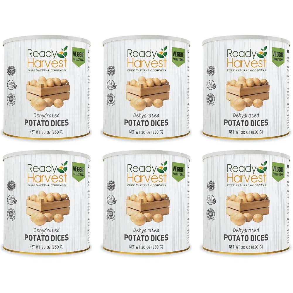 Ready Harvest Dehydrated Potato Dices - 10 Can Pack | Long Shelf Life (25 Years) | Emergency Food Supply, Camping & Survival Essentials | Perfect for Outdoor Adventures, Prepping & Food Storage