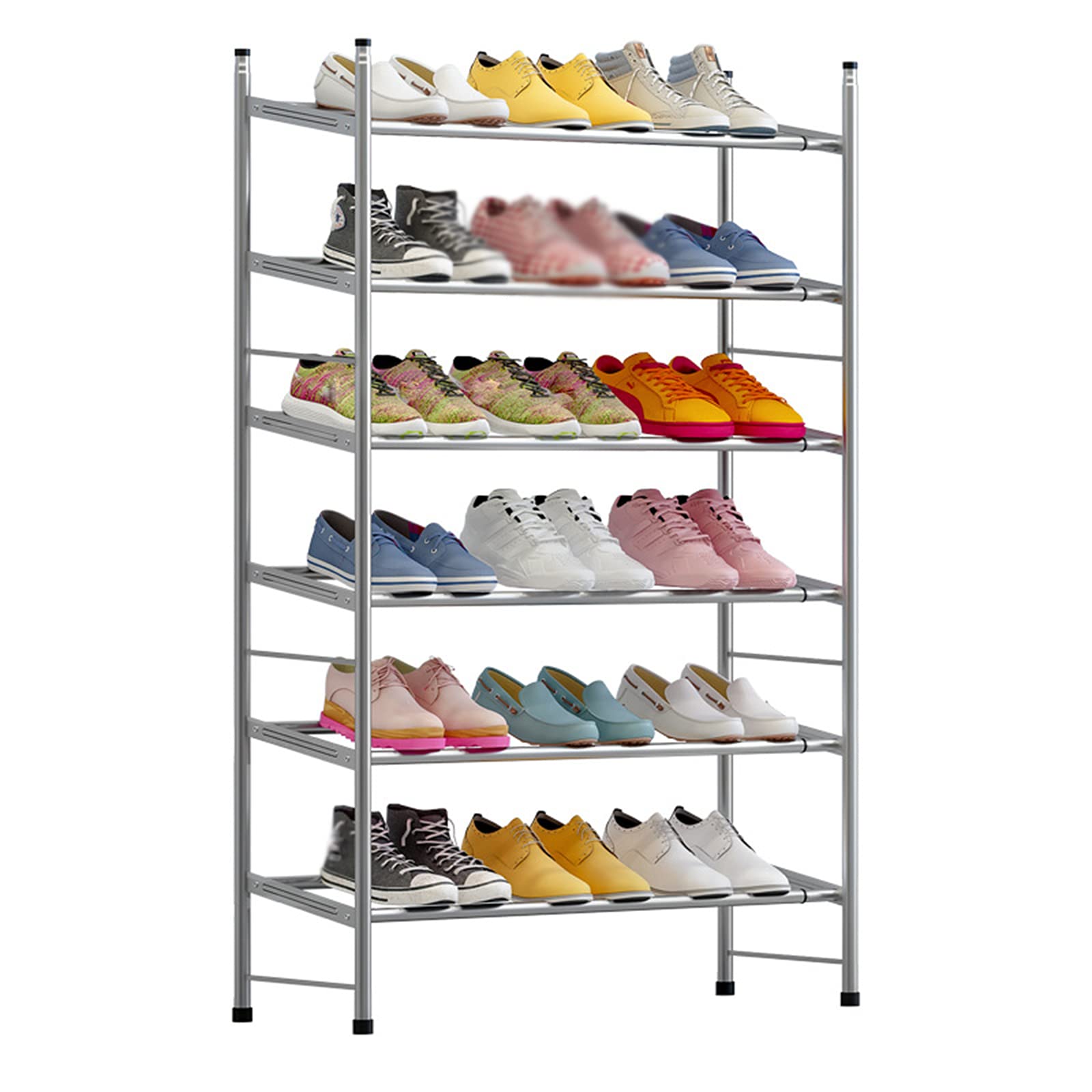 JHSLXD Adjustable 6-Tier Shoe Rack for Hallway, Dorm Room & Entryway - Metal Shoe Storage Shelf (60-110cm Height) - Perfect for Organizing Sneakers, Boots & Sandals in Small Spaces