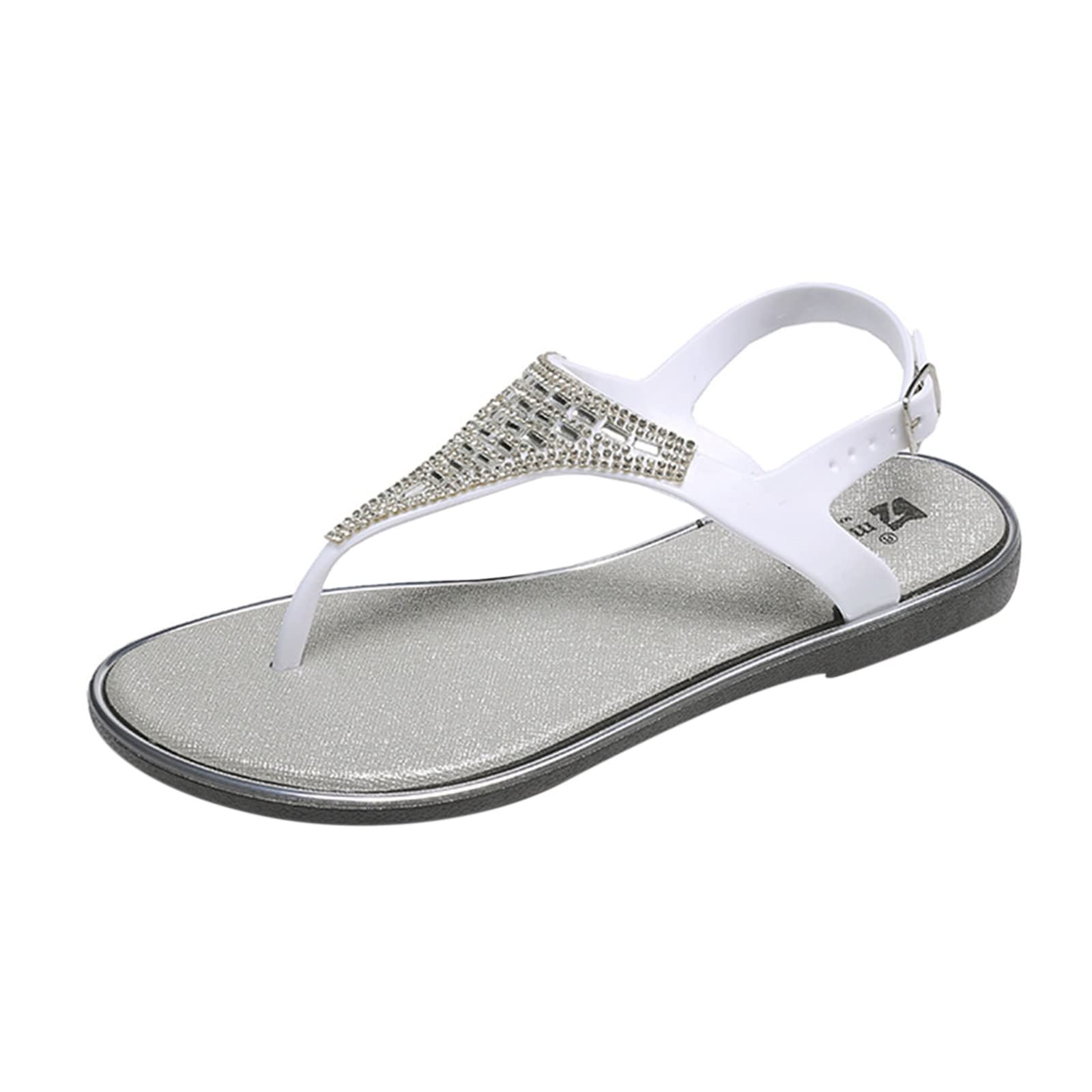 Bohemian Summer Sandals for Women - Rhinestone Embellished Flat Flip Flops | Comfortable Beach & Spring Footwear for Casual Outings, Vacations & Poolside Relaxation