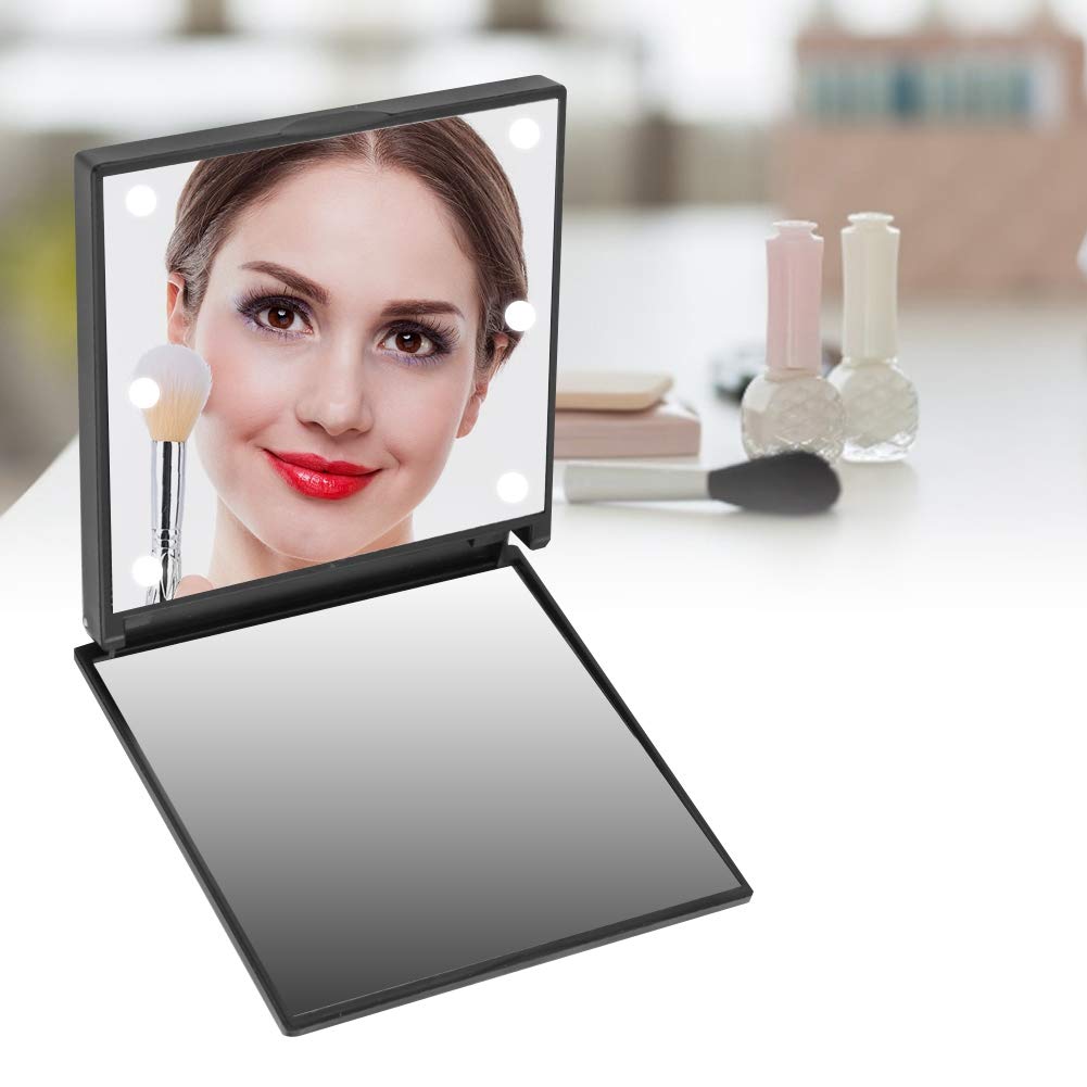 Portable LED Makeup Mirror with Dimmable Brightness - Battery Operated Travel Mirror for Handbags, Purses & On-the-Go Touchups - Perfect Gift for Women & Girls (Black) | Ideal for Travel, Home Vanity & Emergency Beauty Fixes