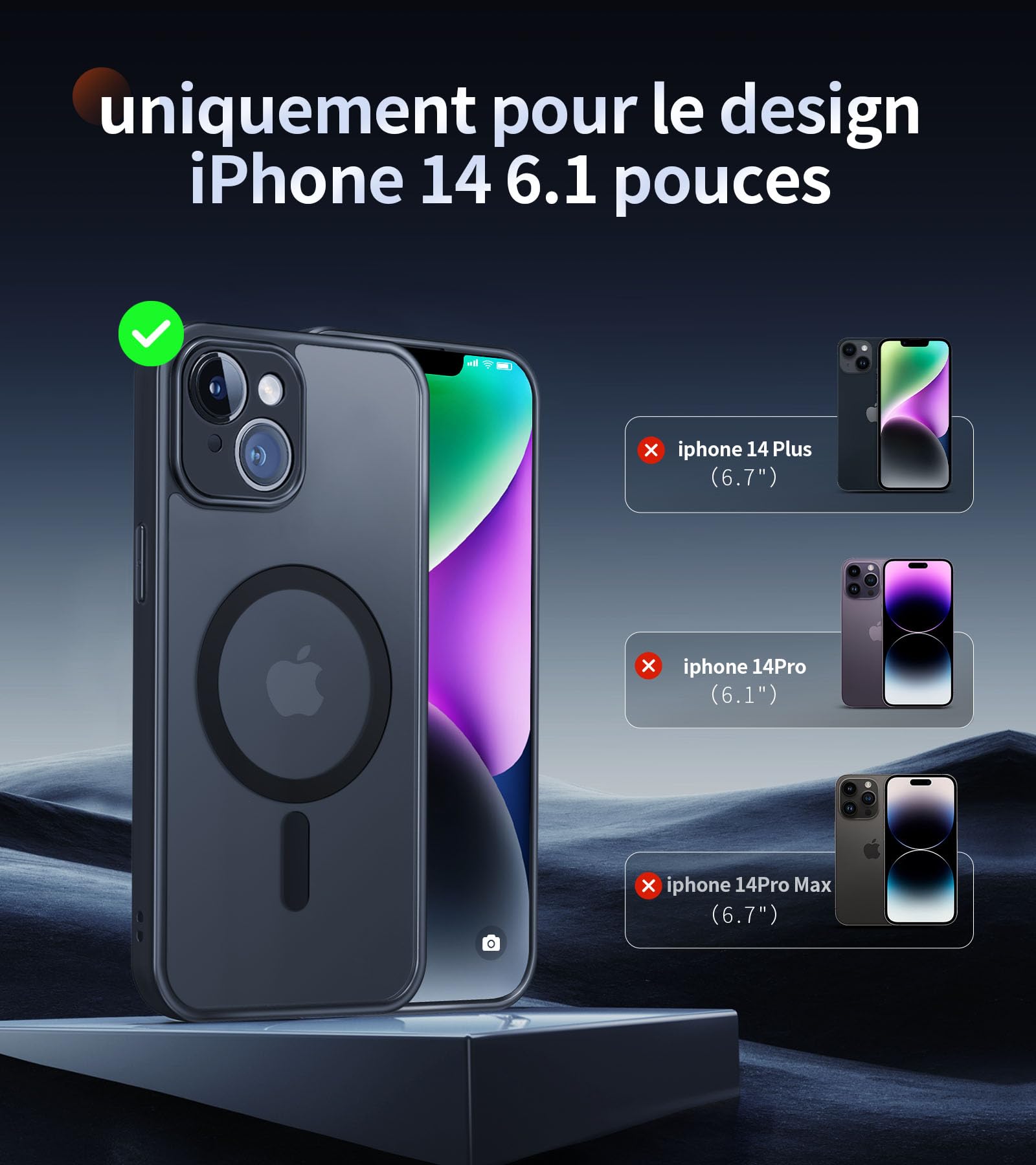 FLLAO Magnetic Case for iPhone 14 with 2 Tempered Glass Screen Protectors, Magsafe Compatible Slim Shockproof Cover - Full Lens Protection Matte Translucent Back (Black) - Perfect for Daily Use, Travel & Wireless Charging