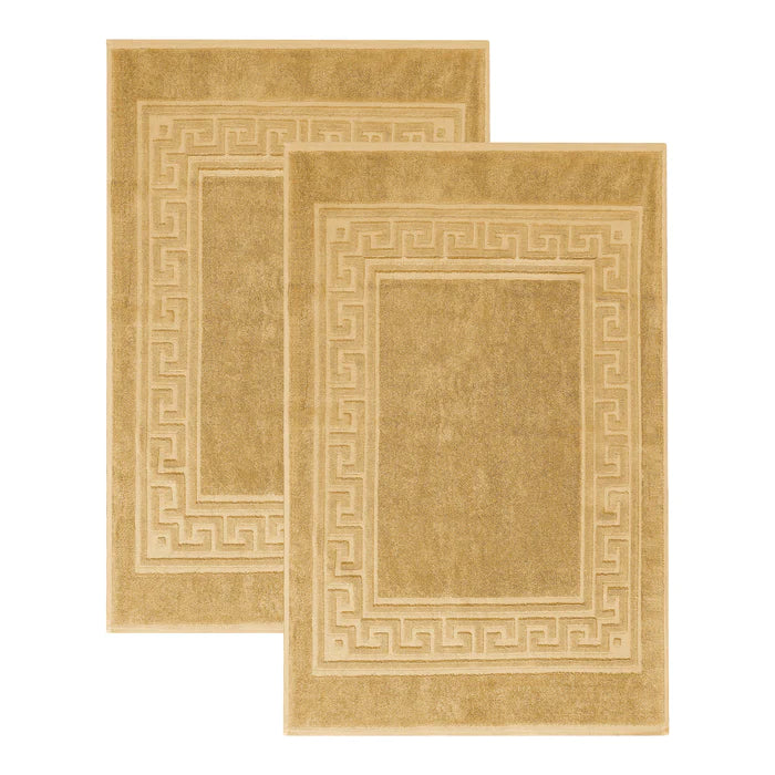 Premium Cotton 2-Piece Greek Key Border Bath Mat Set - Ultra Absorbent, Non-Slip Bathroom Rug - Perfect for Modern Bathrooms, Master Suites & Spa-Like Retreats
