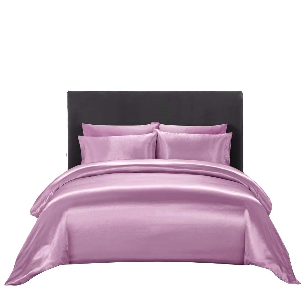 Luxury Ultra Soft Silk Satin King Size 4-Piece Duvet Cover Set - Lilac (Duvet Cover + 19