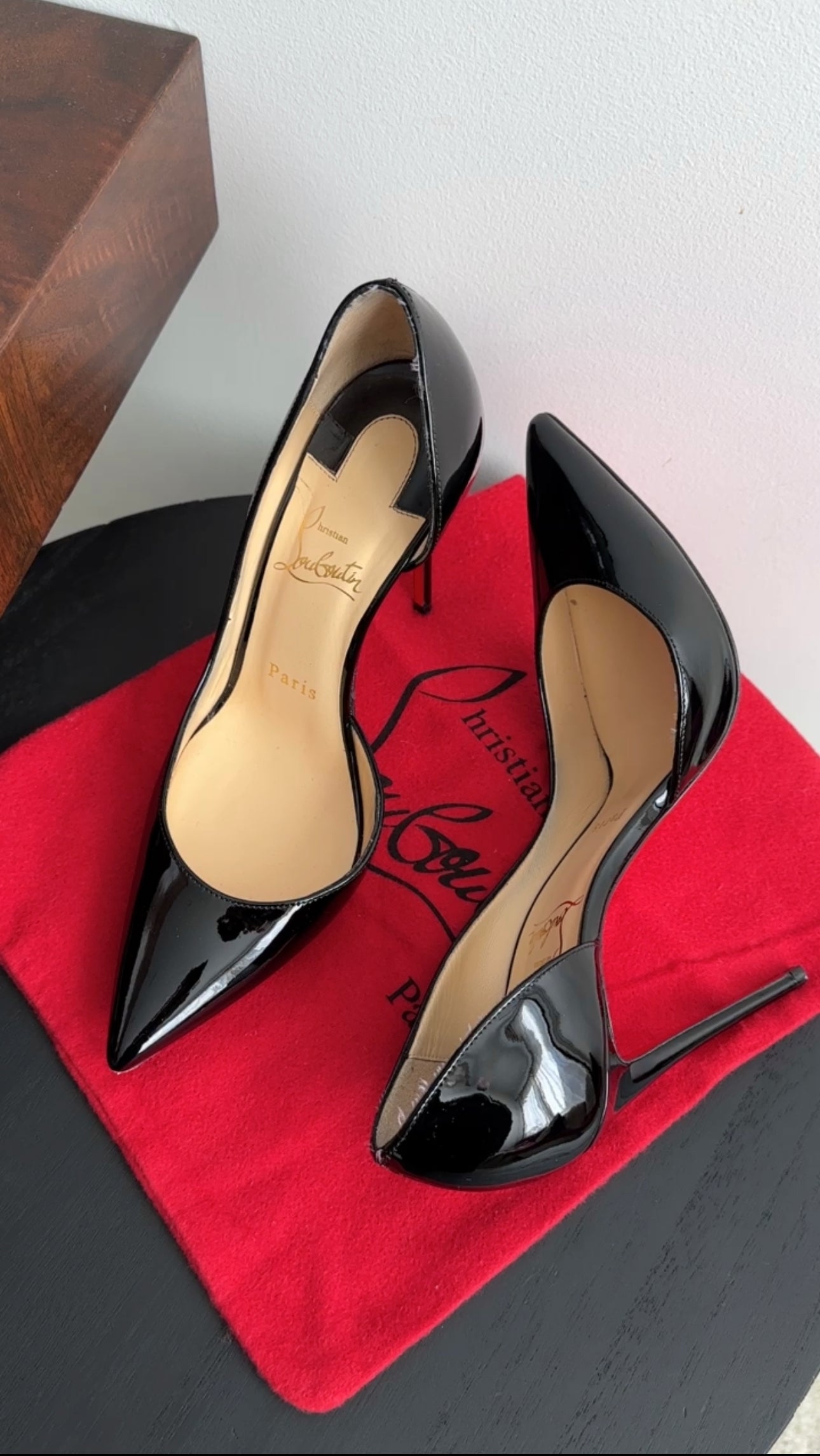 Christian Louboutin Iriza Black Patent Leather 100mm Pumps - Women's High Heel Shoes EU 37.5 (US 7.5) for Party, Wedding & Evening Wear
