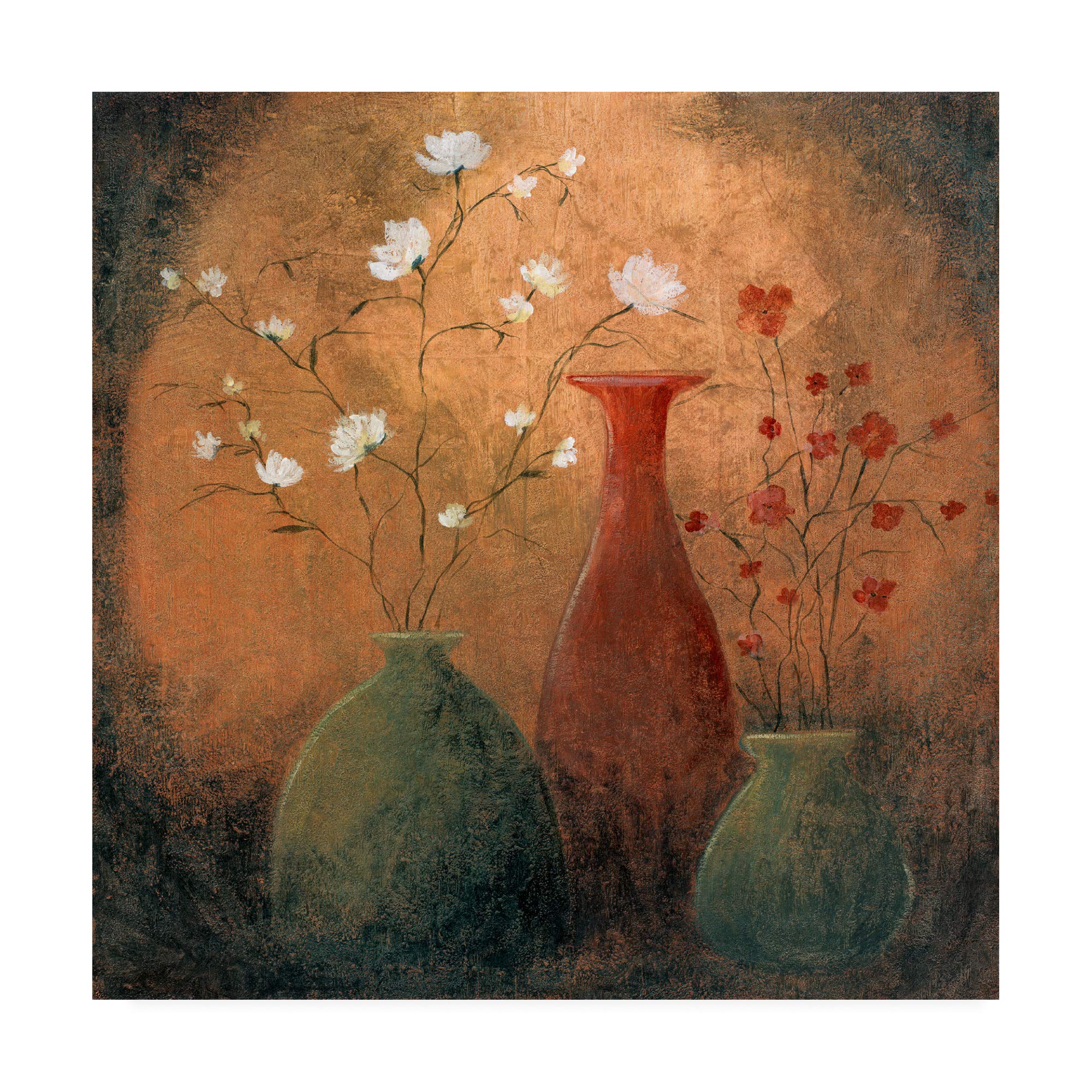 Pablo Esteban Distressed Flowers in Vases 18x18 Canvas Art Print - Vintage Floral Wall Decor for Living Room, Bedroom & Office
