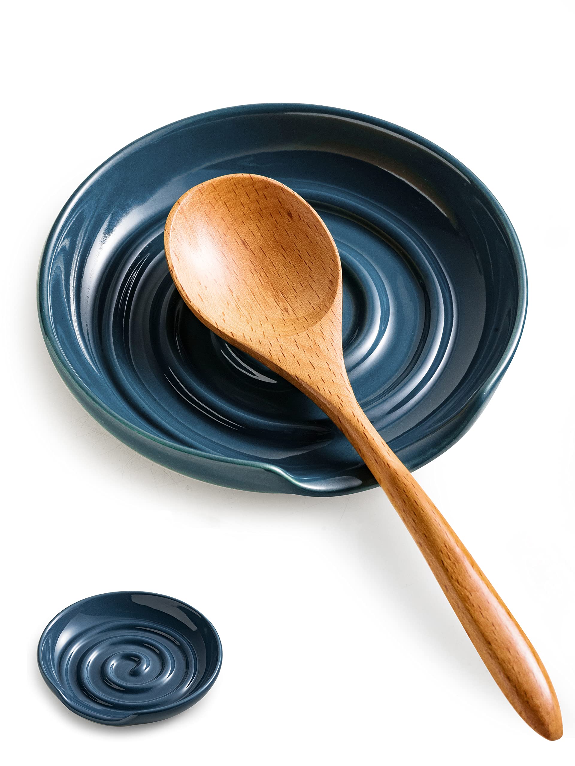 Ceramic Spoon Rest Holder for Kitchen Countertop - Dark Blue Stovetop Spoon Stand for Cooking, Coffee Bar & Dining Decor - Perfect for Stovetops, Countertops & Kitchen Organization