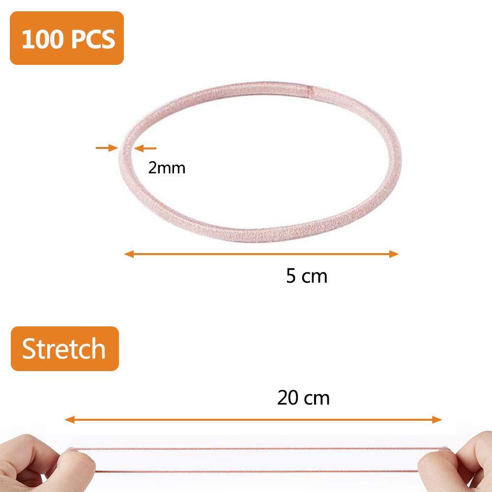 100pcs 2mm Elastic Hair Bands - No Metal Ponytail Holders, 5cm Diameter Soft Hair Ties for Women, Men & Girls (Multicolor) - Perfect for School, Work, Gym & Everyday Hairstyles